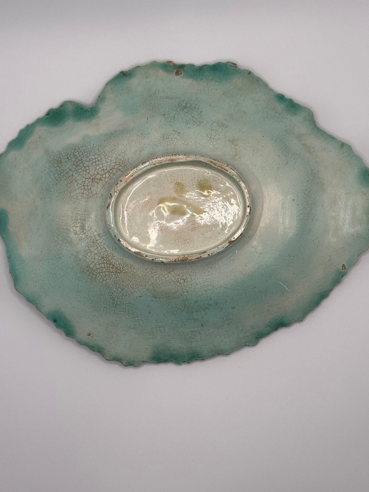 Vintage Majolica Green & Brown Leaf Dish – Botanical Ceramic Trinket / Serving Plat