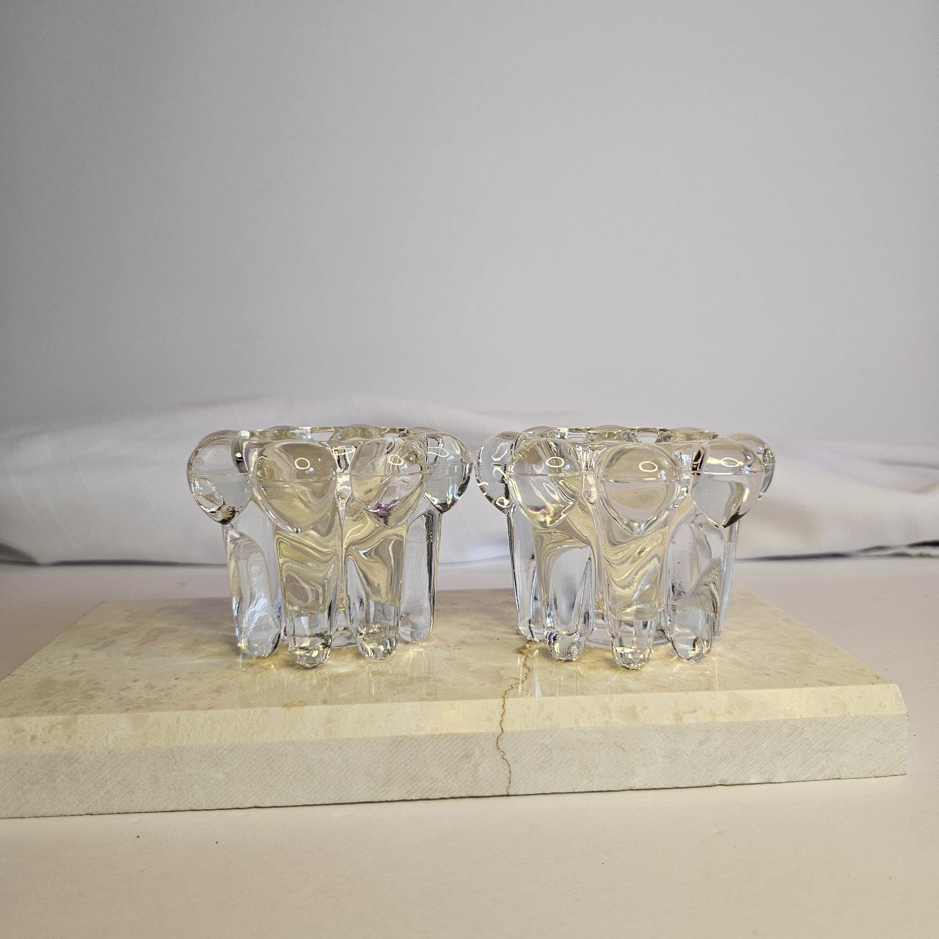 Brazil Clear Glass - Tapered Candle Holder - Mid Centery Modern - Set of 2 - Vintage