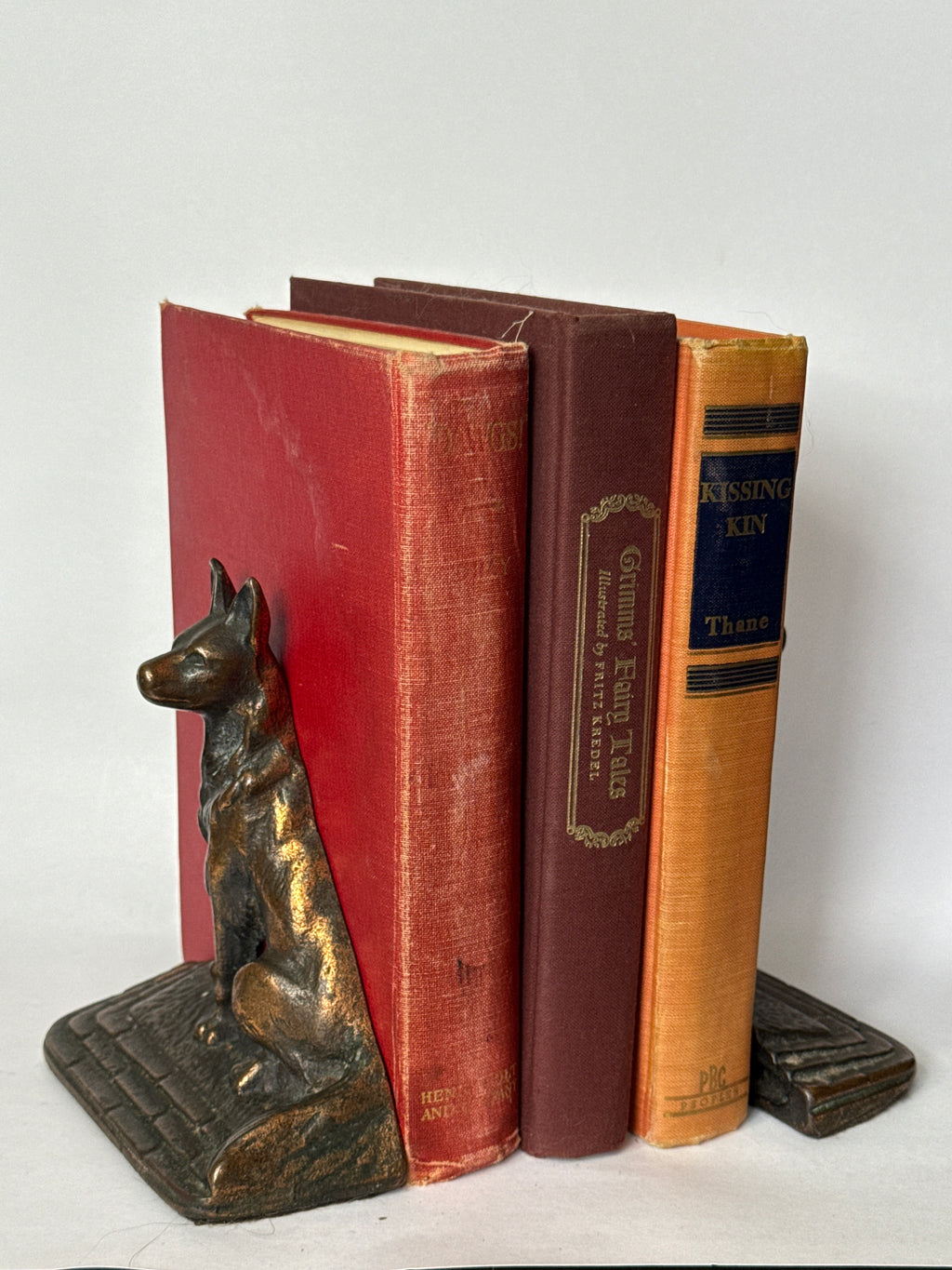 German Shepherd cast iron book ends