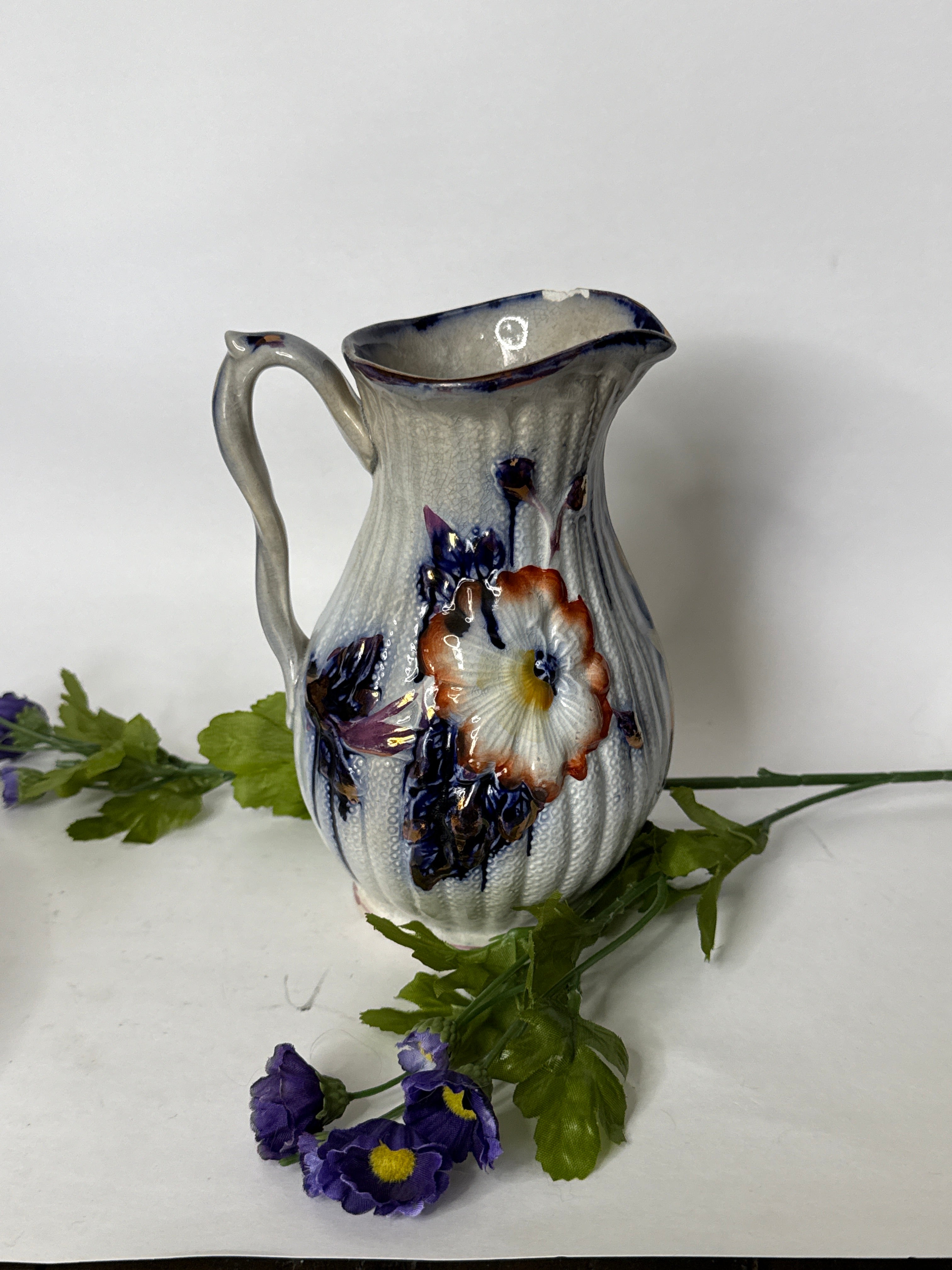 Flow Blue Lusterware Pitcher