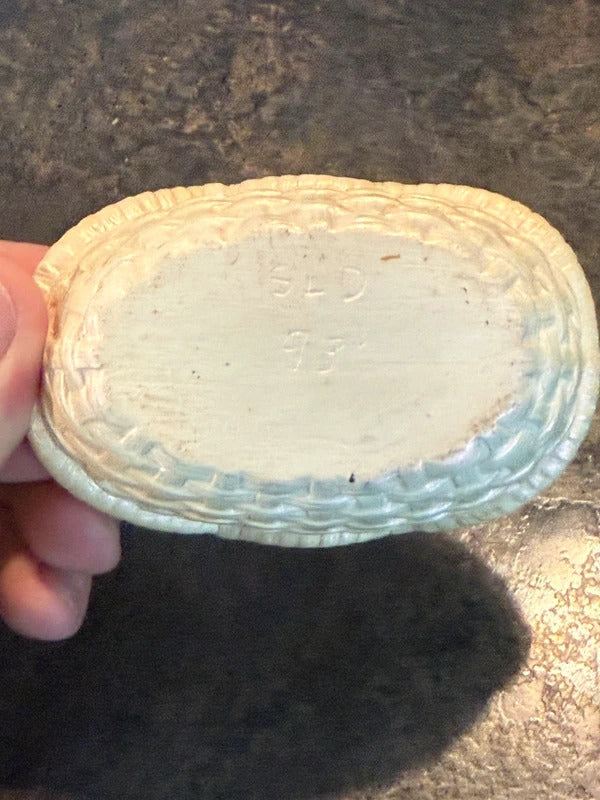 Vintage Miniature Pearlized Ceramic Basket Trinket Dish