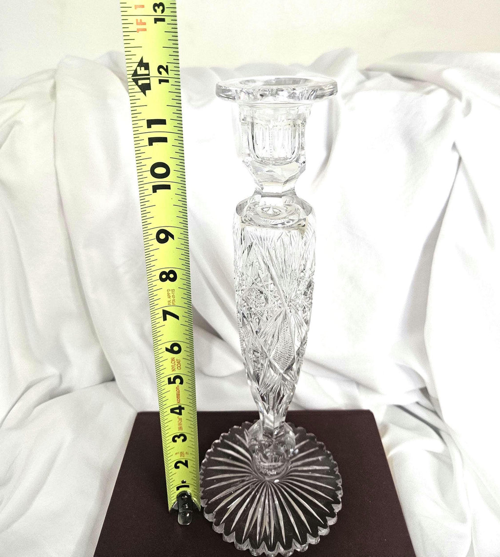 Antique - American Brilliant Period Cut Glass Candlestick Holder - "Hobstar" design - 12" tall