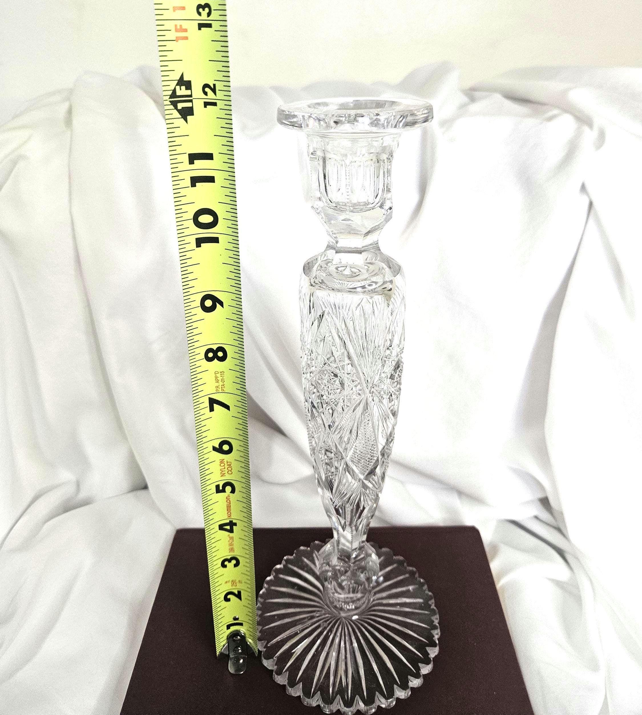 Antique - American Brilliant Period Cut Glass Candlestick Holder - "Hobstar" design - 12" tall