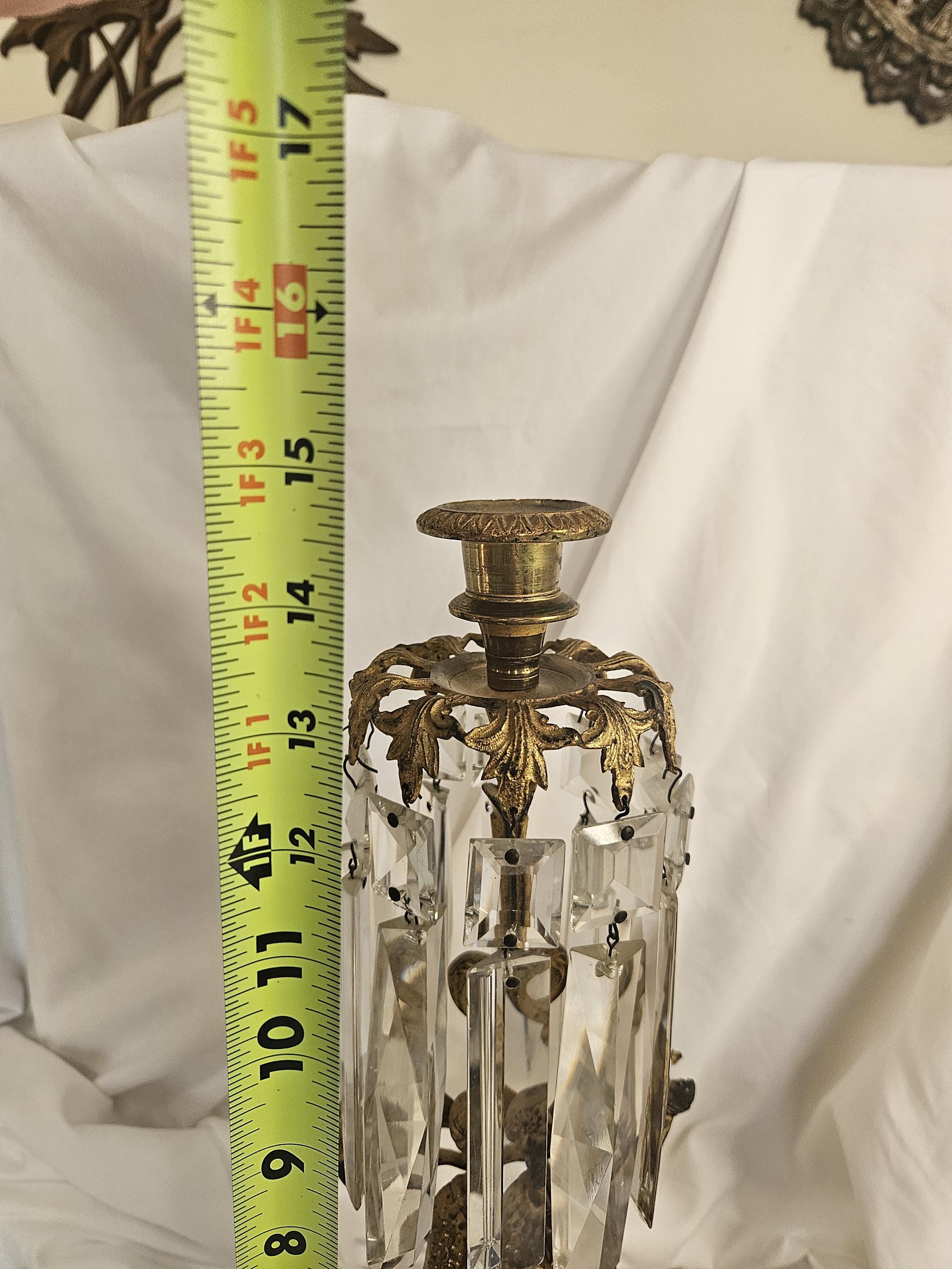 Antique - Brass, Marble, Crystal - Girandole/Candlestick Holder - 1890's - Victorian