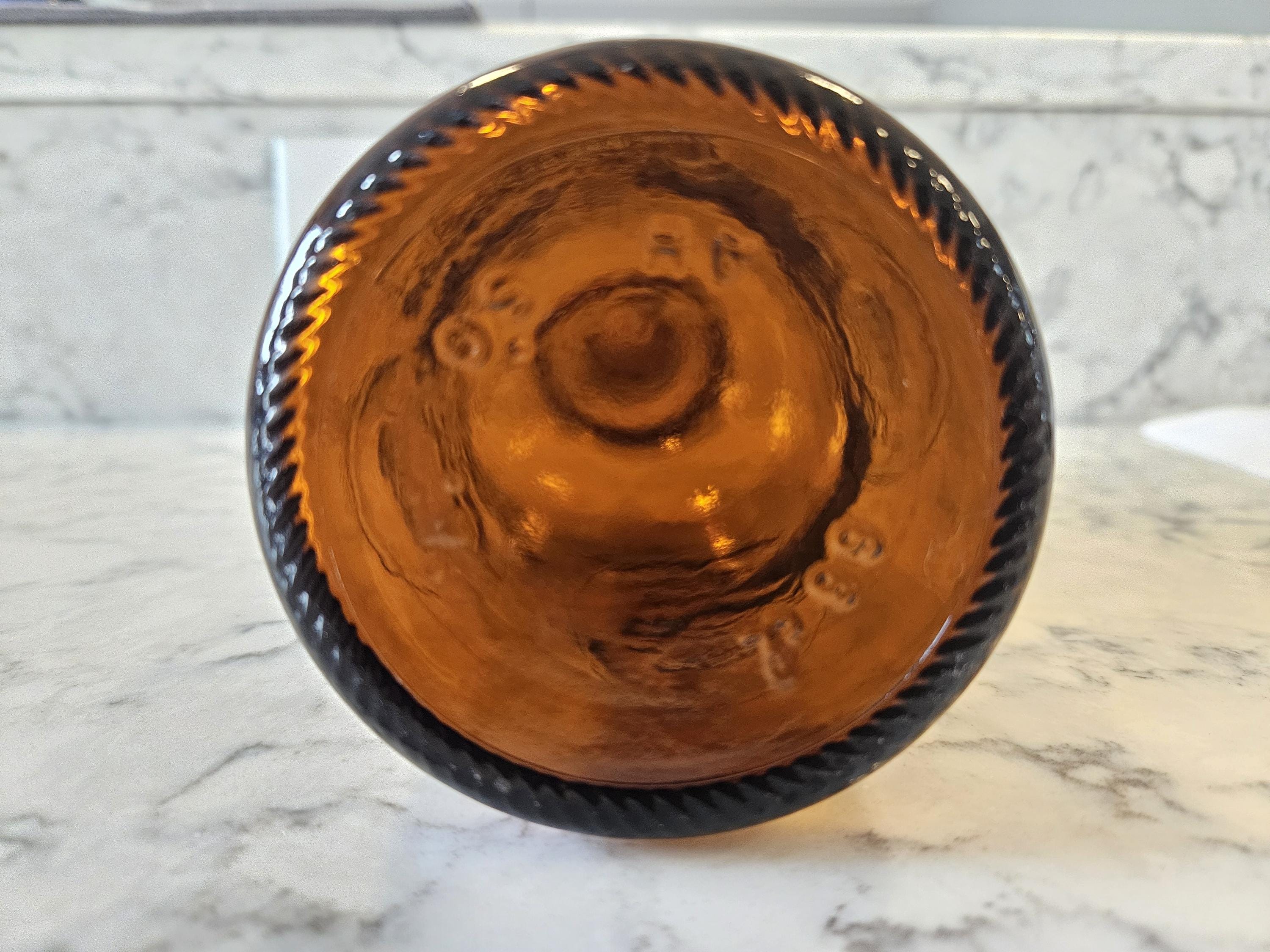Vintage - Biere D'Alsace Fischer Bottle - Porcelain Cap with Wire Clasp - Amber Glass - Embossed