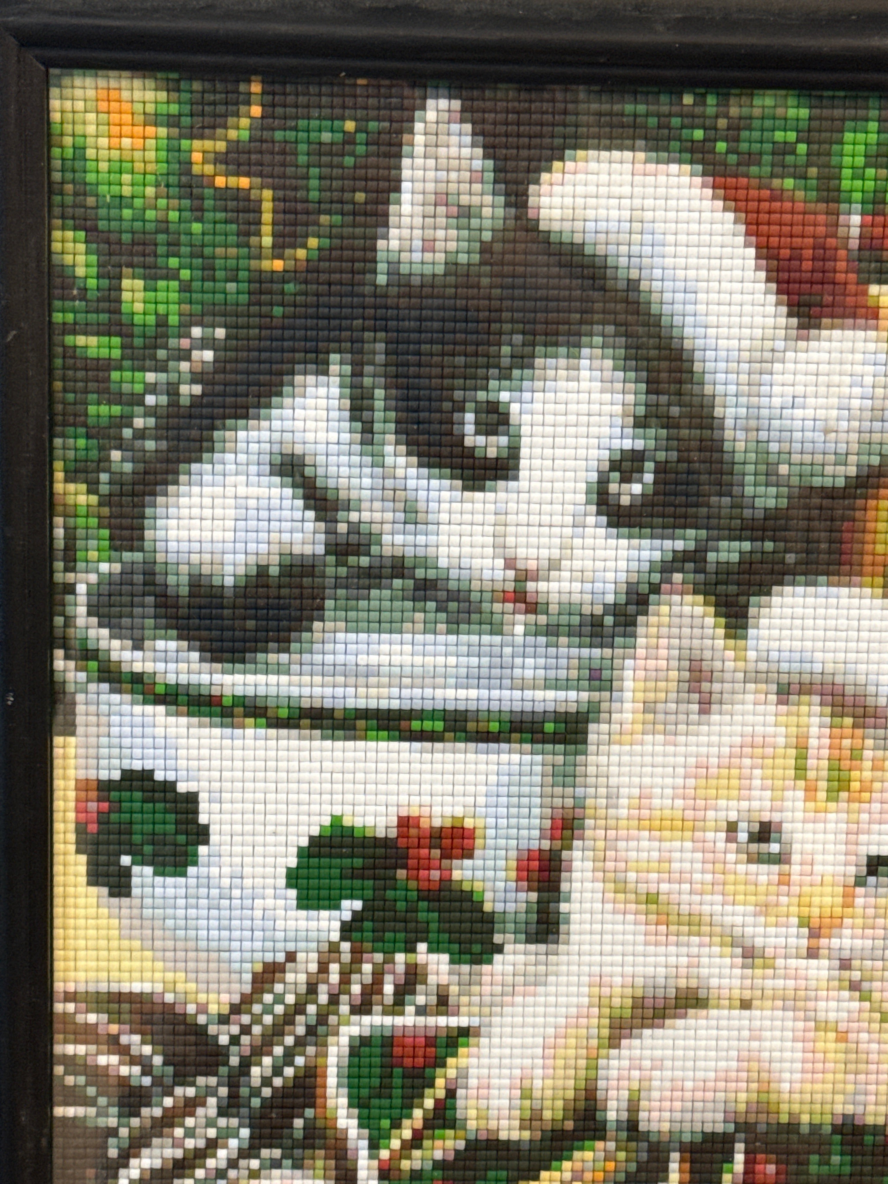 Cat diamond art Christmas theme, black wood frame
