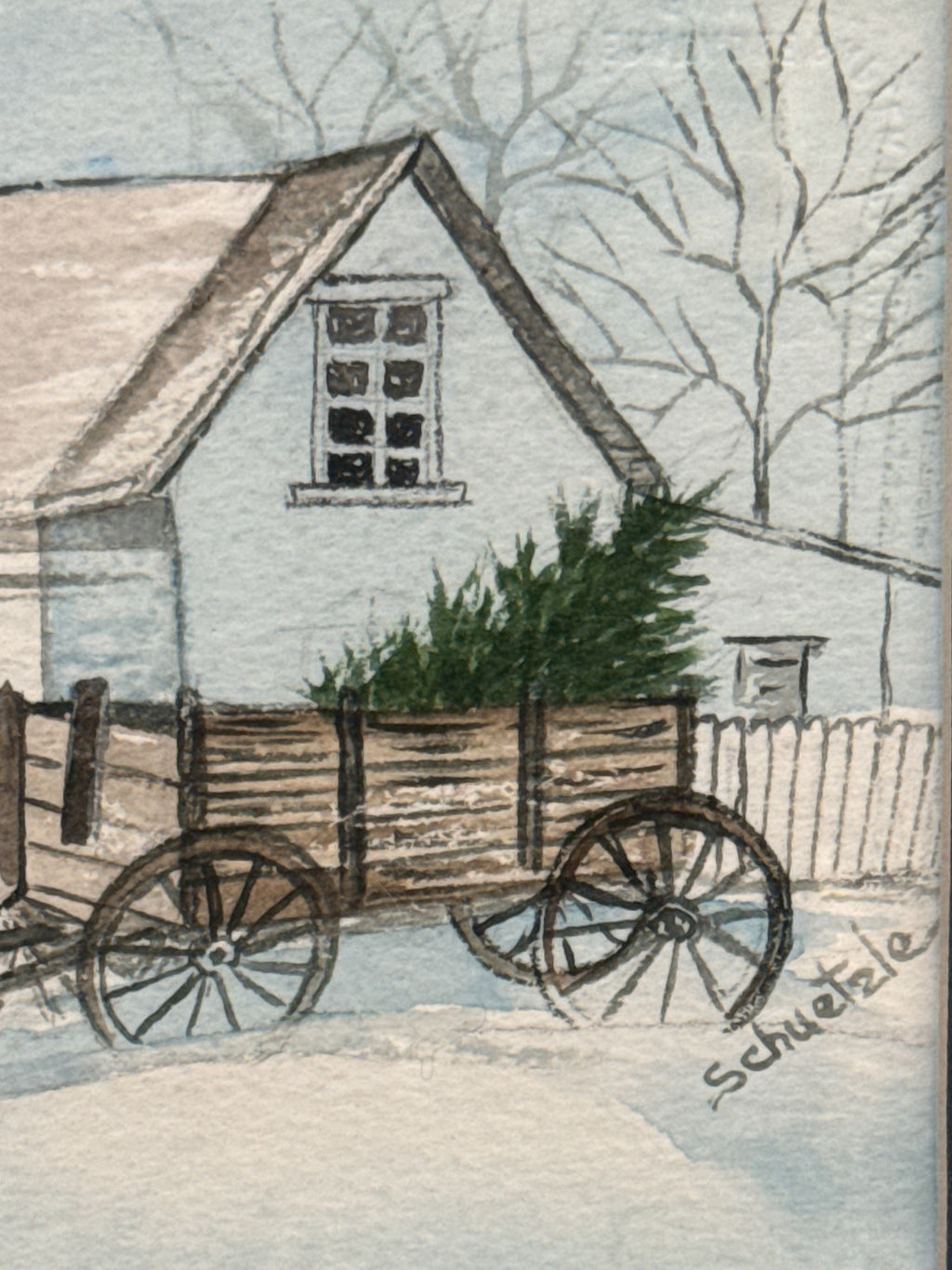 Winter wagon and home scape Art by Schuetzle