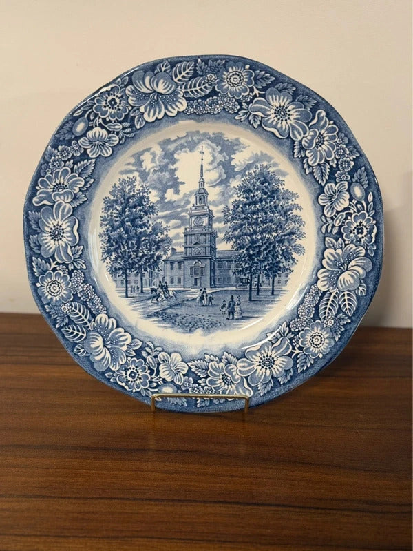Vintage Liberty Blue Independence Hall Plate - Staffordshire England (1970s)
