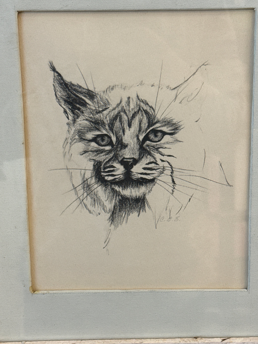 Large Rustic Cat Sketch Art, Wooden Frame on canvas