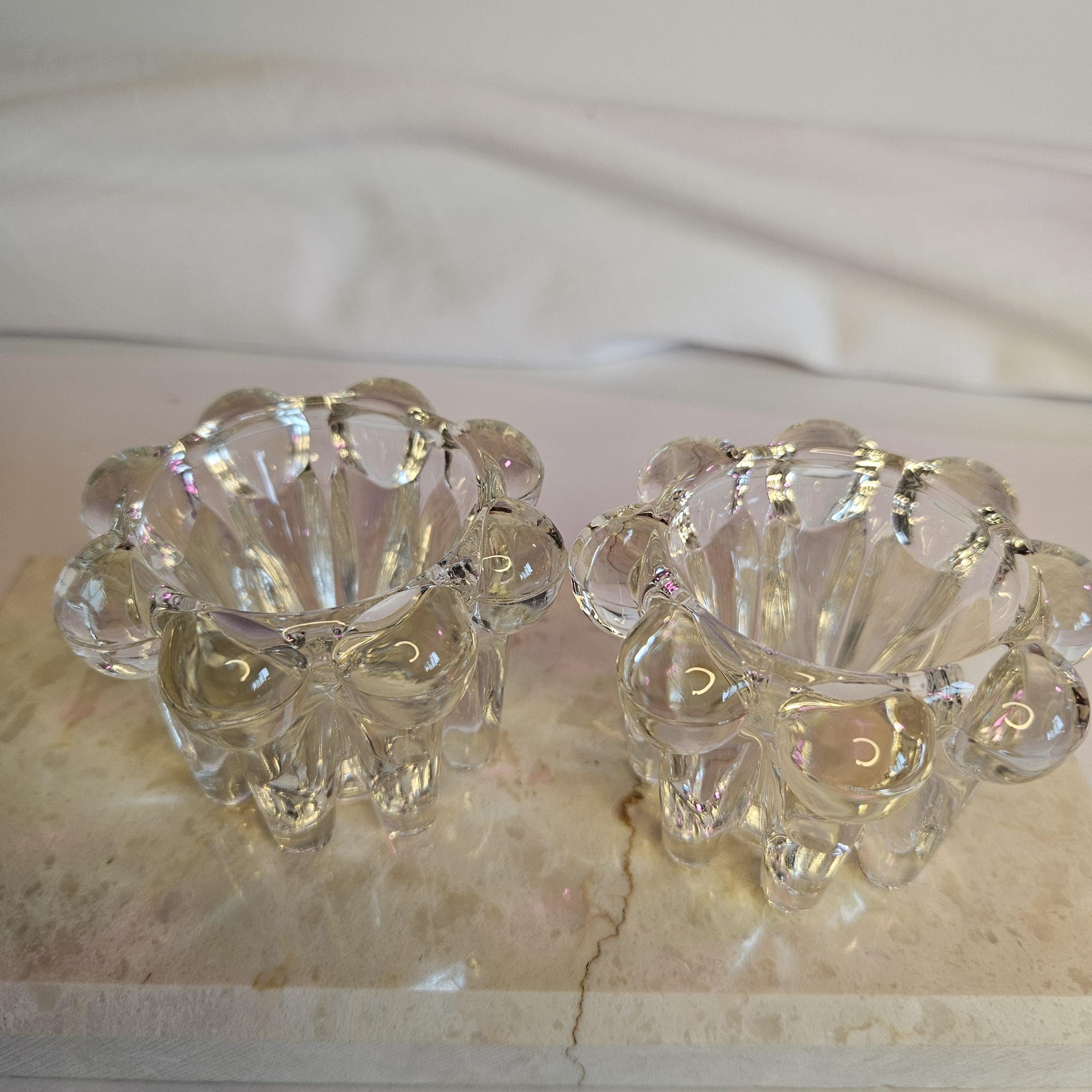 Brazil Clear Glass - Tapered Candle Holder - Mid Centery Modern - Set of 2 - Vintage