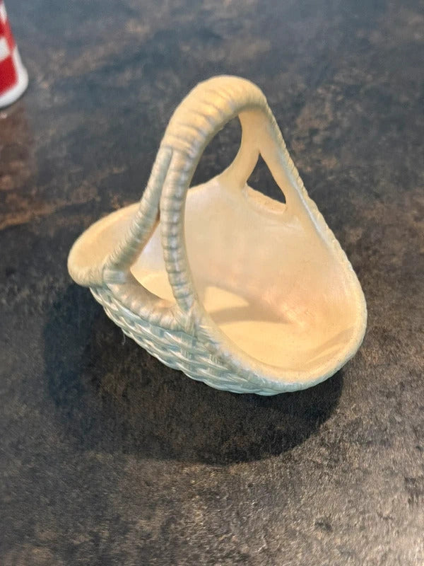 Vintage Miniature Pearlized Ceramic Basket Trinket Dish