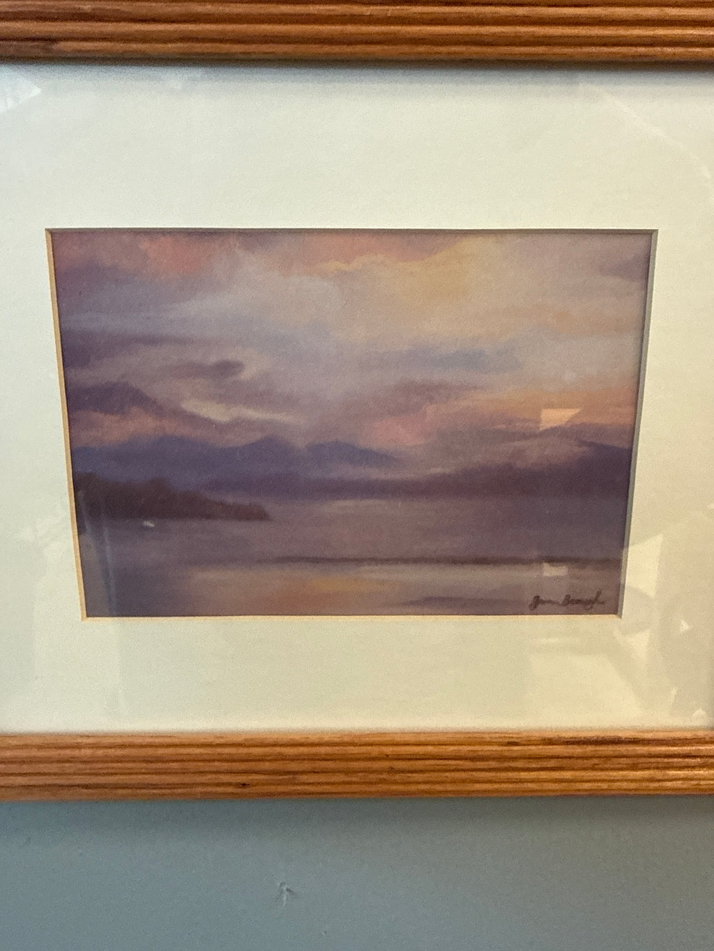 Lake Champlain sunset oil painting wooden frame