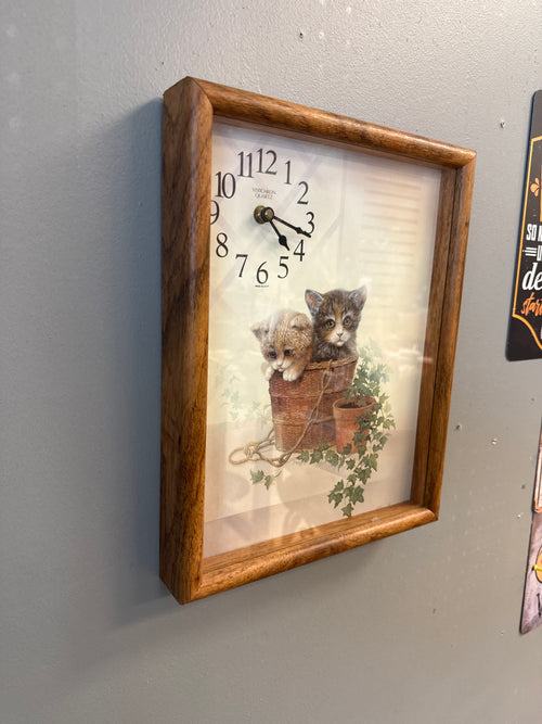 Large Kitten / Cat Clock, wooden frame