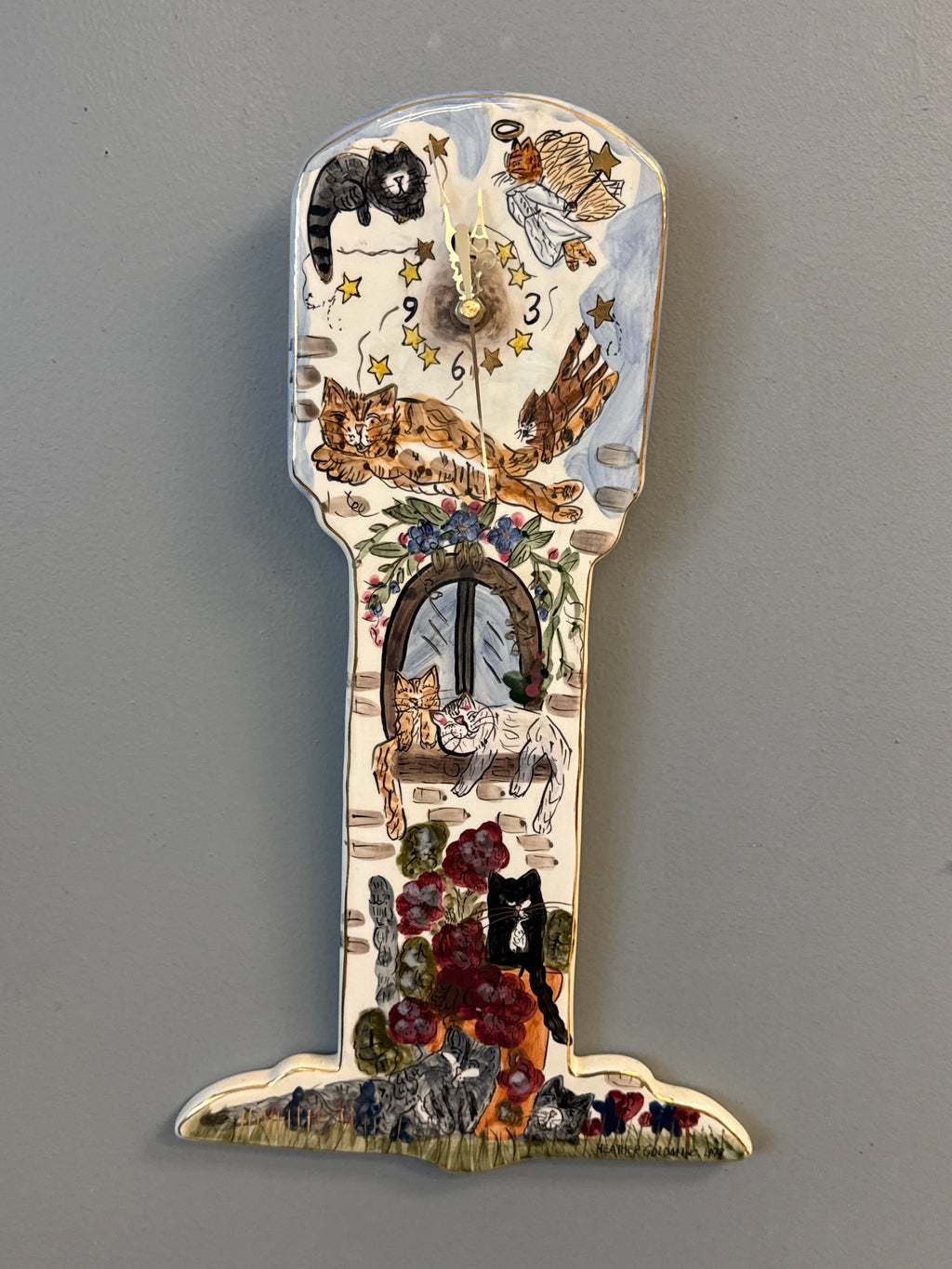 Collectible cat ceramic art clock