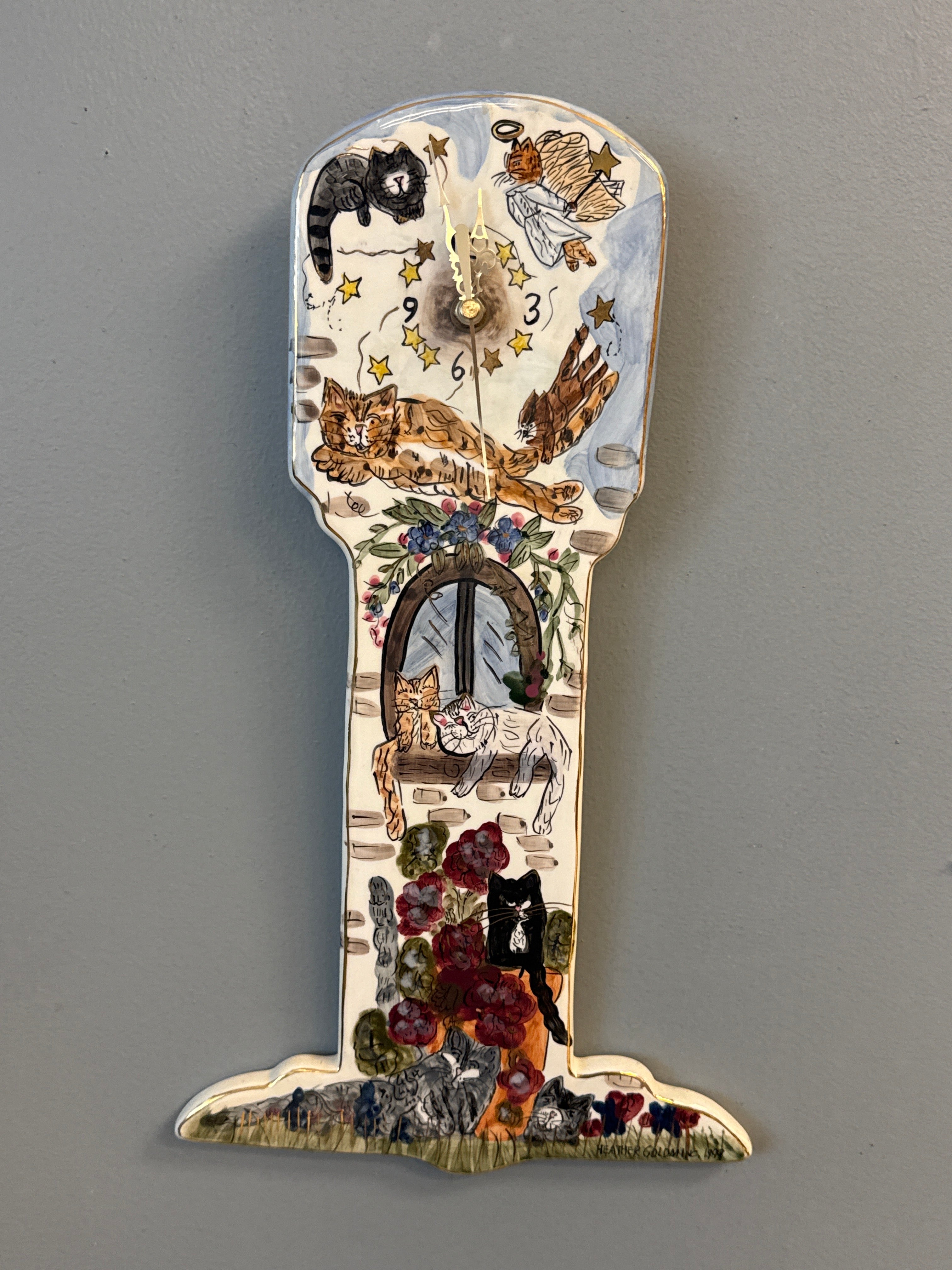 Collectible cat ceramic art clock