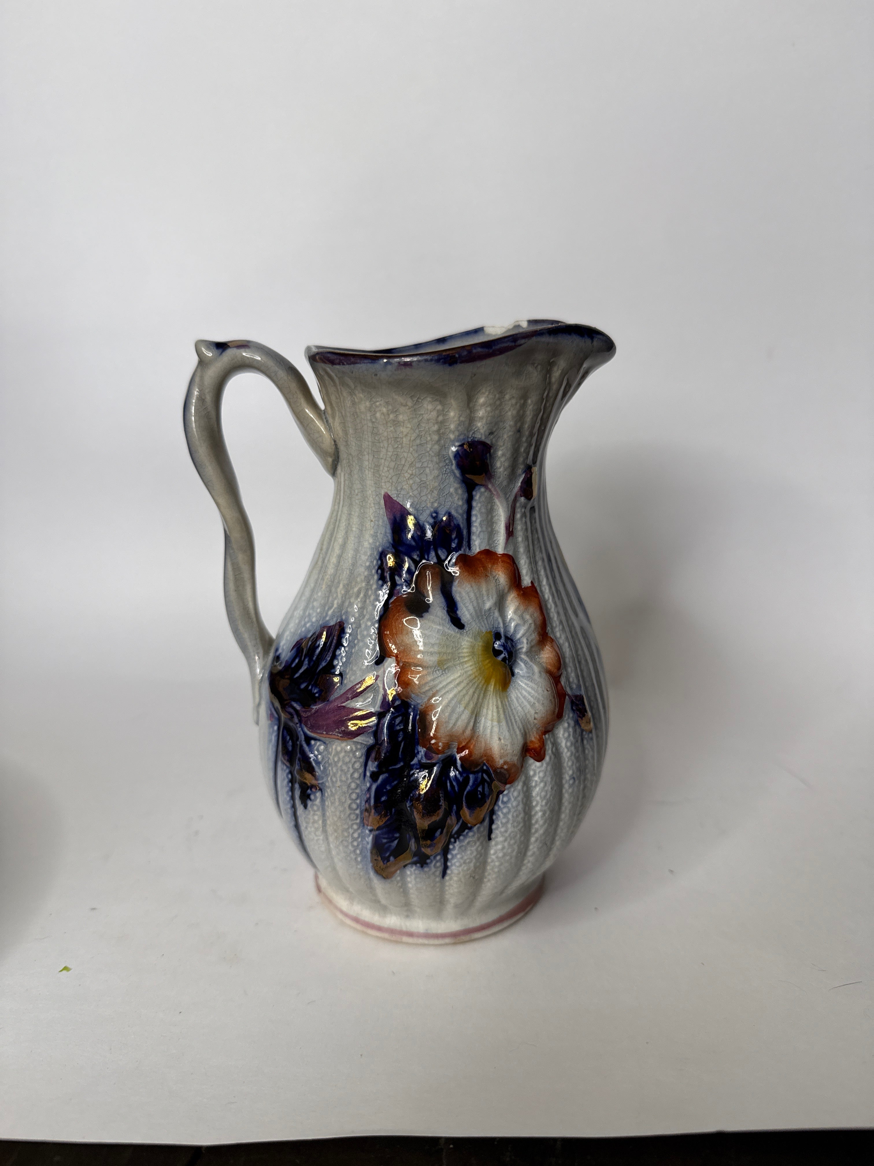 Flow Blue Lusterware Pitcher