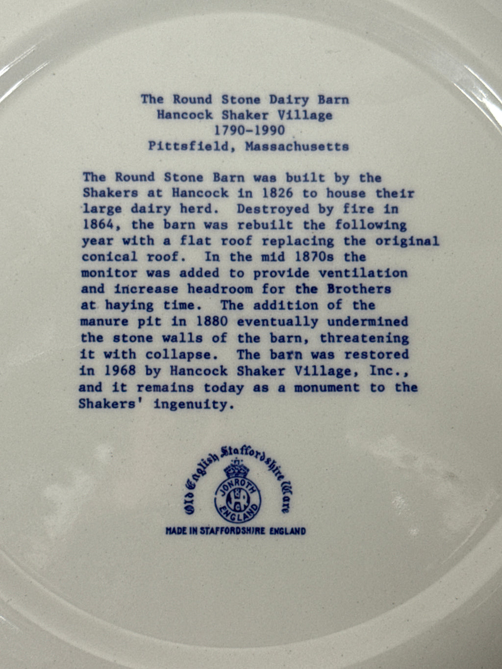 10” Round Stone Dairy Barn Flow Blue Plate