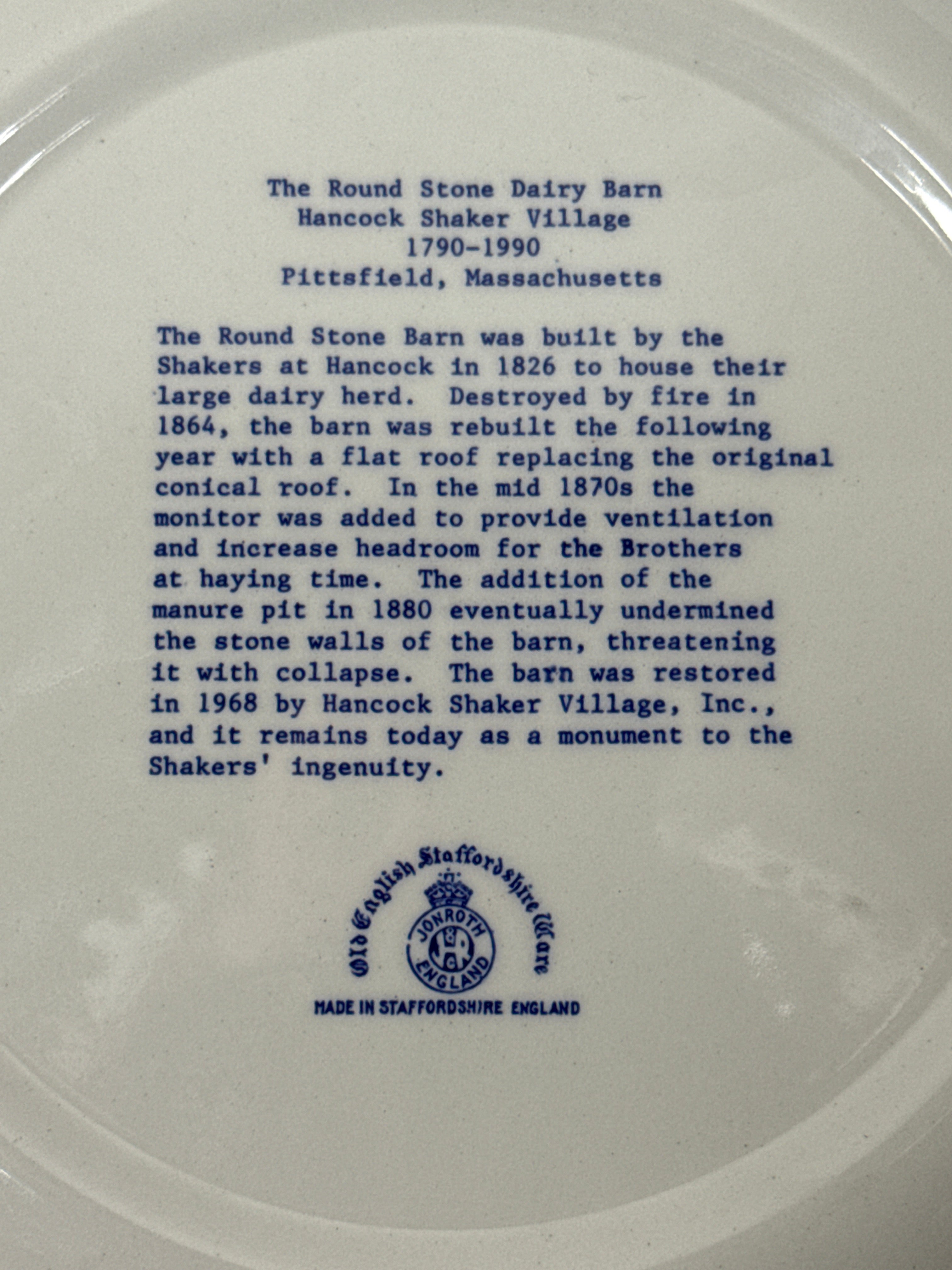 10” Round Stone Dairy Barn Flow Blue Plate