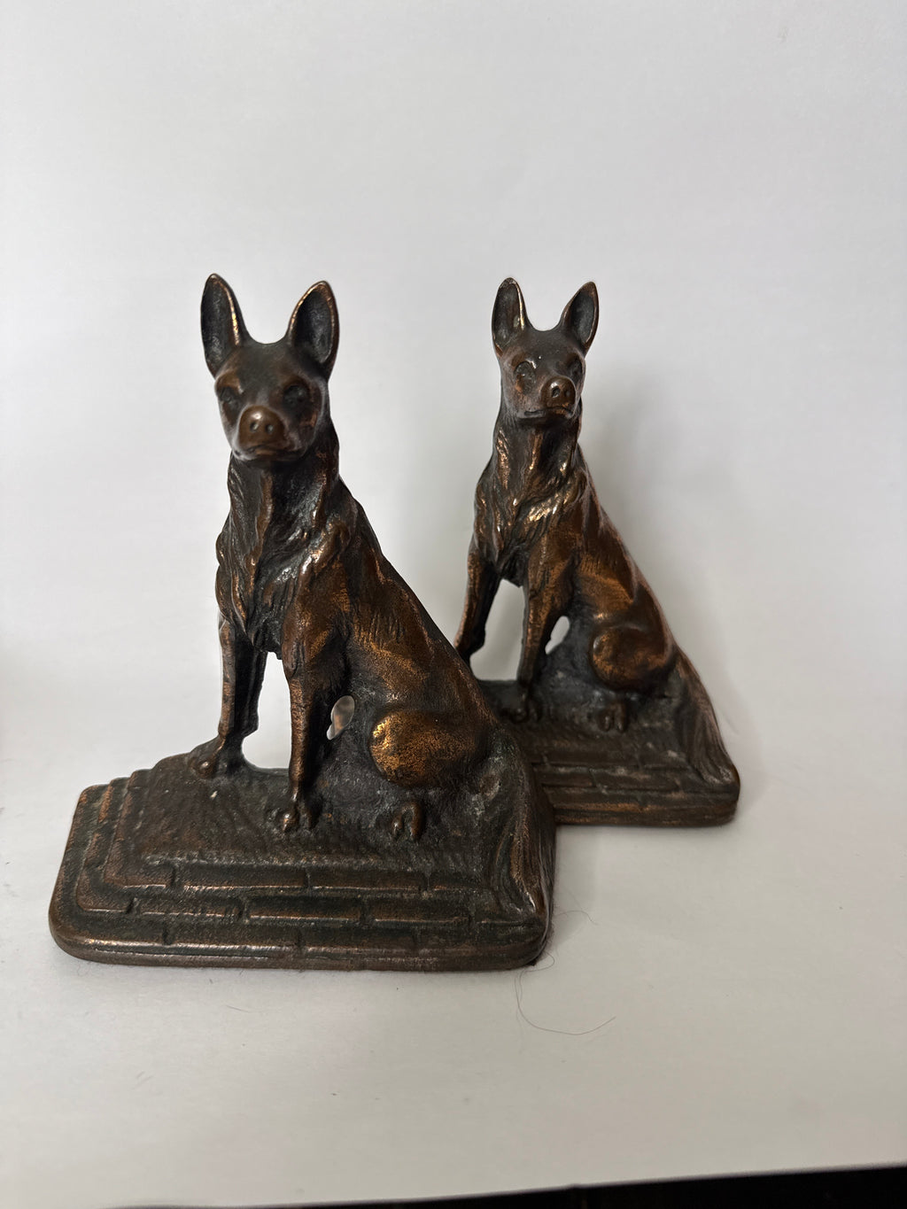 German Shepherd cast iron book ends