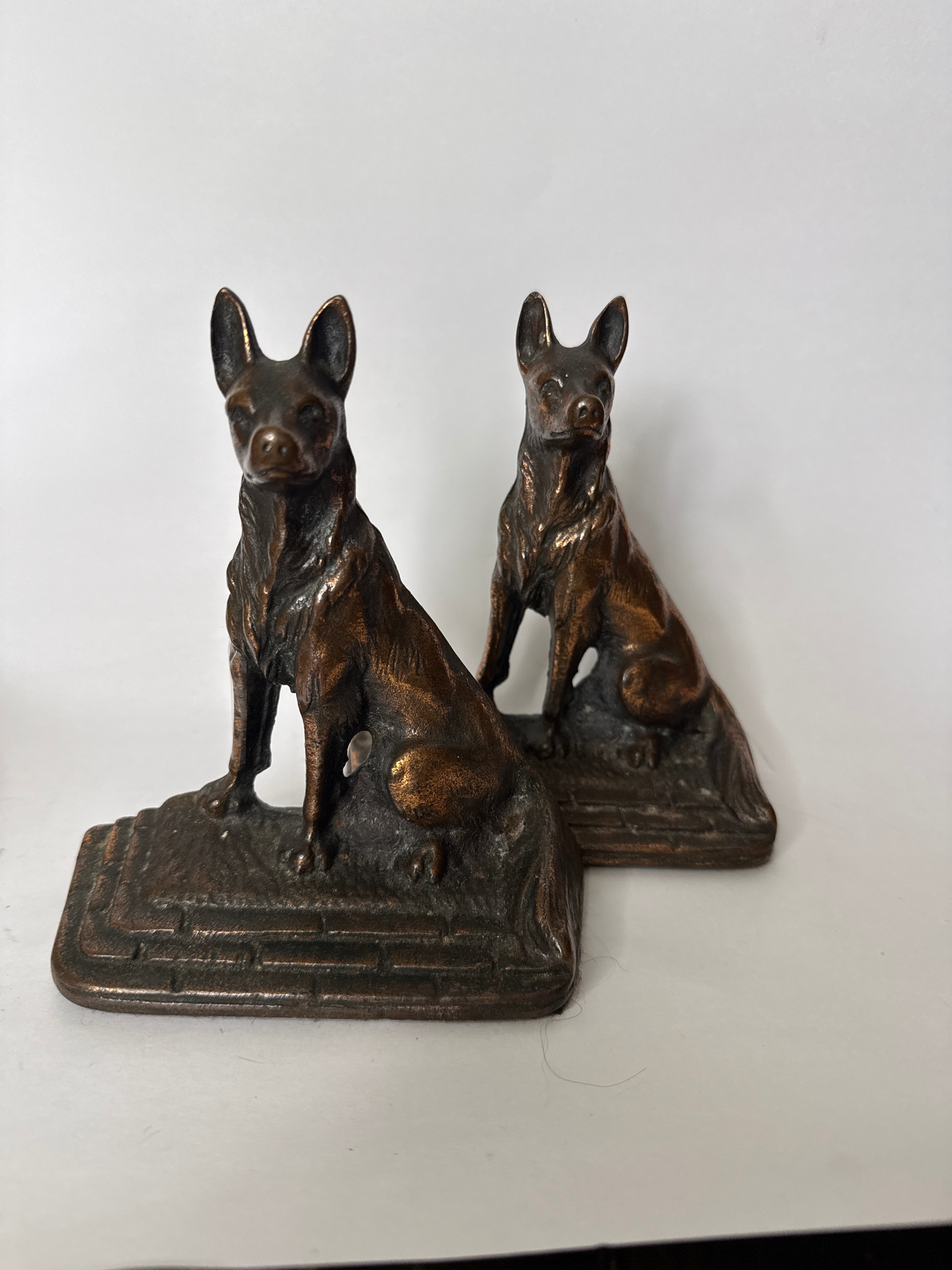 German Shepherd cast iron book ends