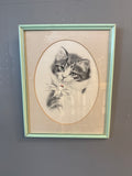 Ladybug on a flower Cat Art, green frame