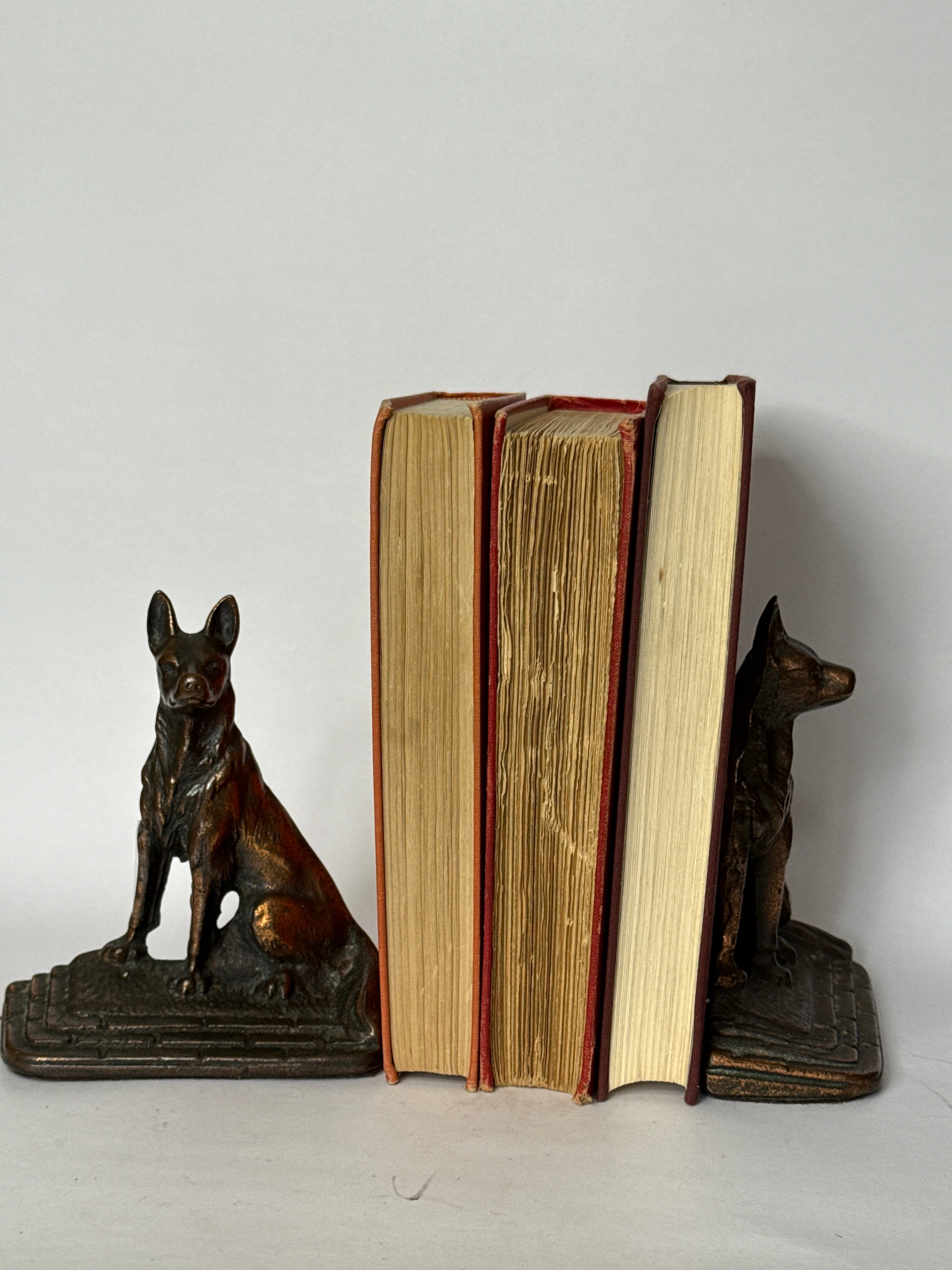 German Shepherd cast iron book ends