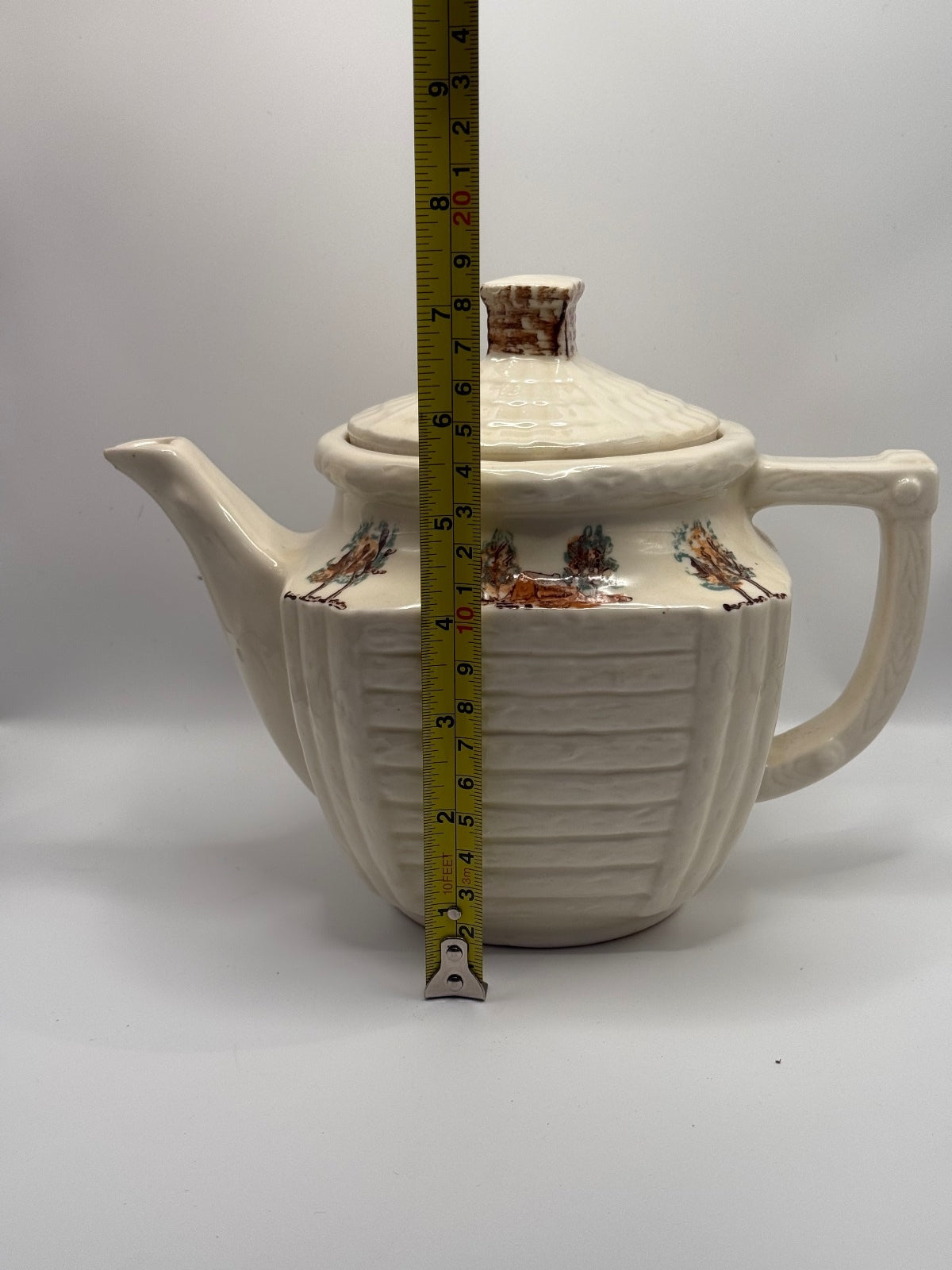 Vintage Porcelier Vitreous China Teapot with Campfire Design