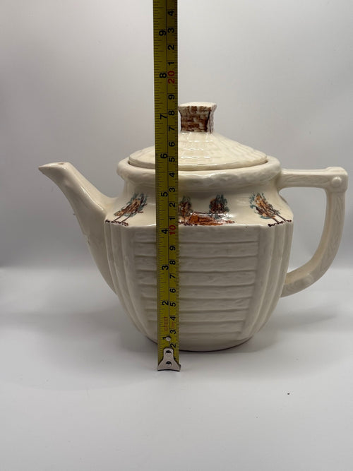 Vintage Porcelier Vitreous China Teapot with Campfire Design