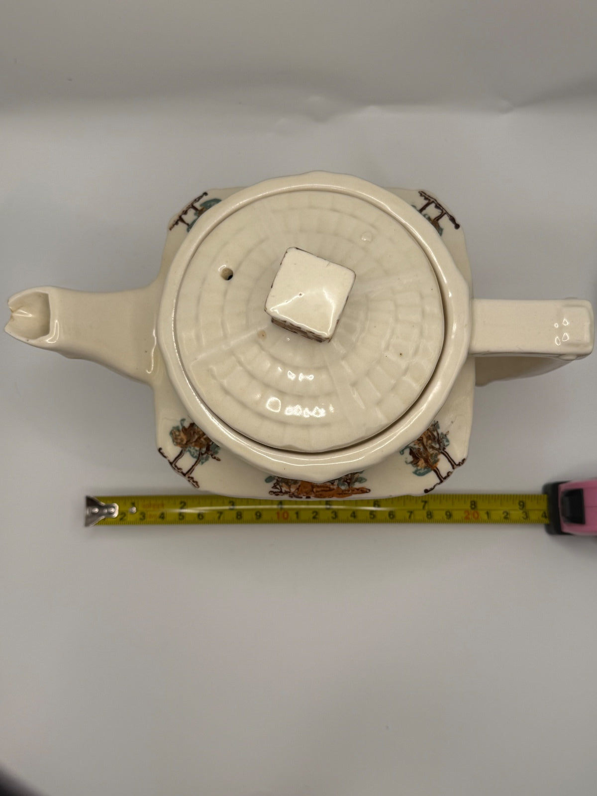 Vintage Porcelier Vitreous China Teapot with Campfire Design