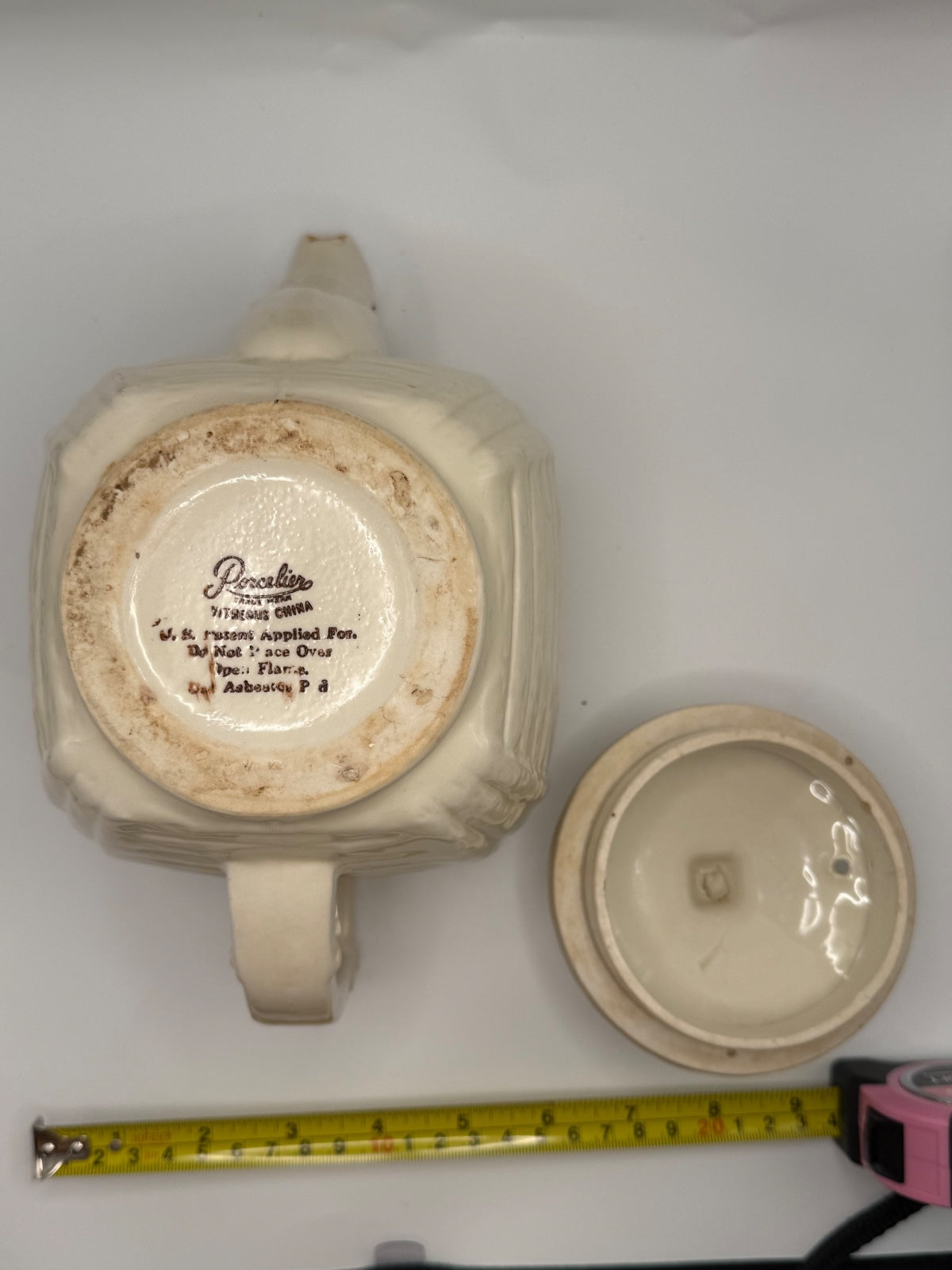 Vintage Porcelier Vitreous China Teapot with Campfire Design