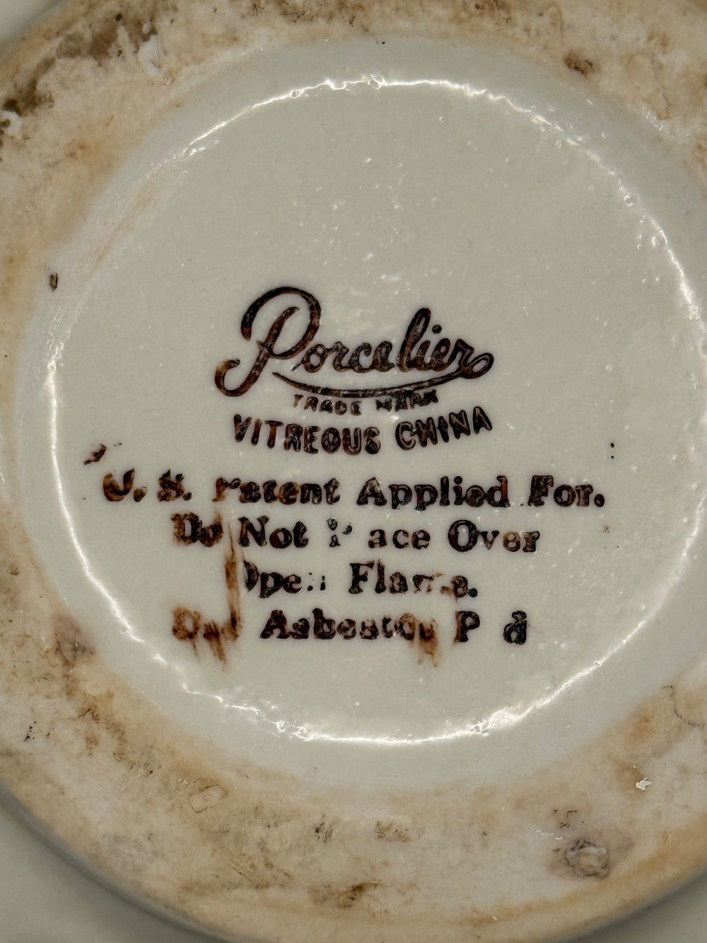 Vintage Porcelier Vitreous China Teapot with Campfire Design