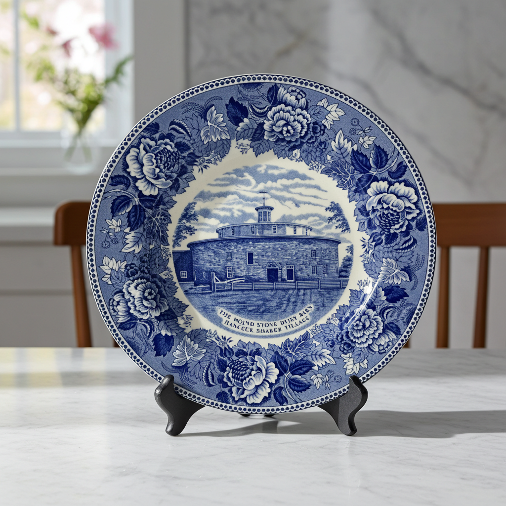 10” Round Stone Dairy Barn Flow Blue Plate