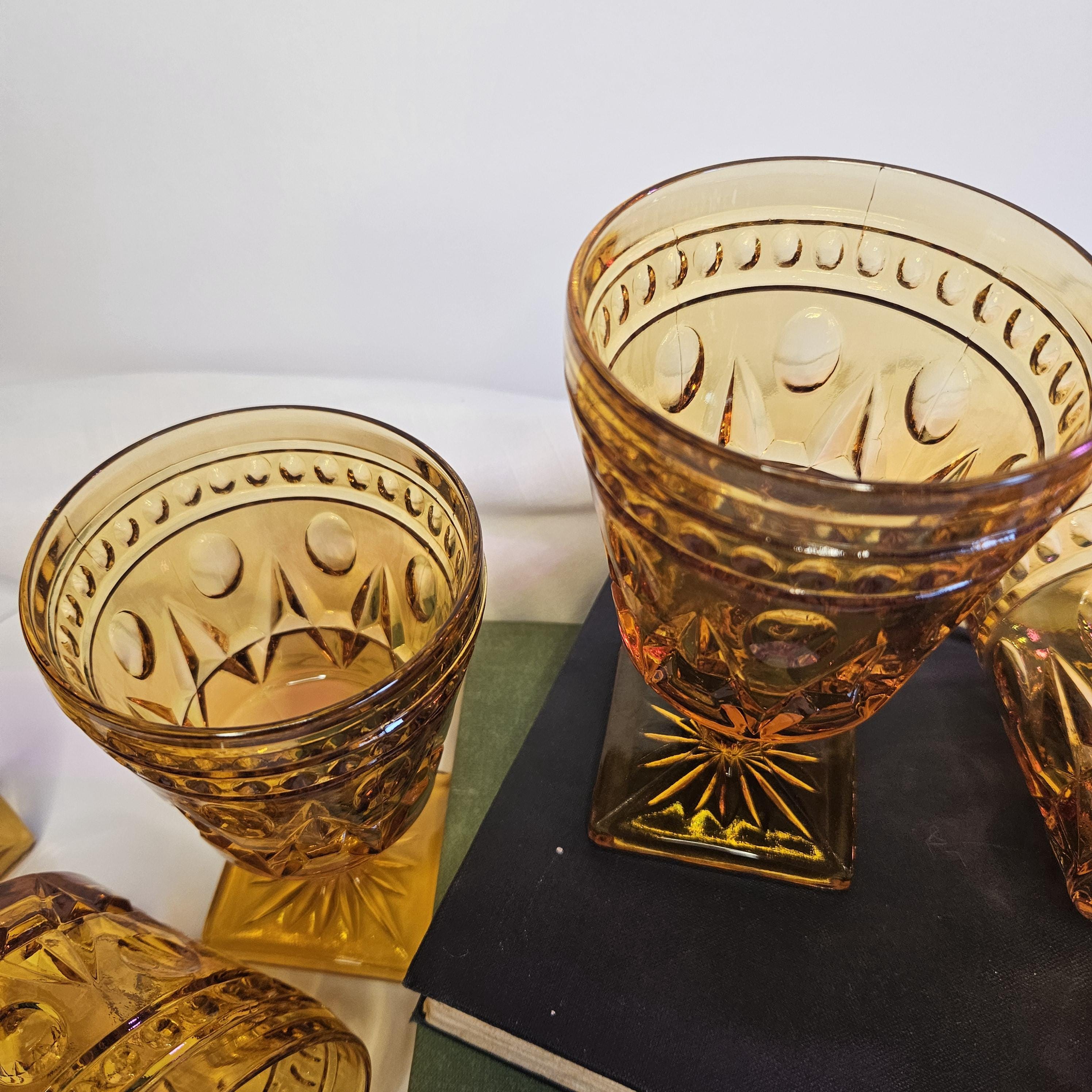 Indiana Glass - Colony - Park Lane Amber - Water - Wine - Footed Goblets