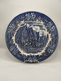Vintage Blue and White Transferware Plate with Village Scene