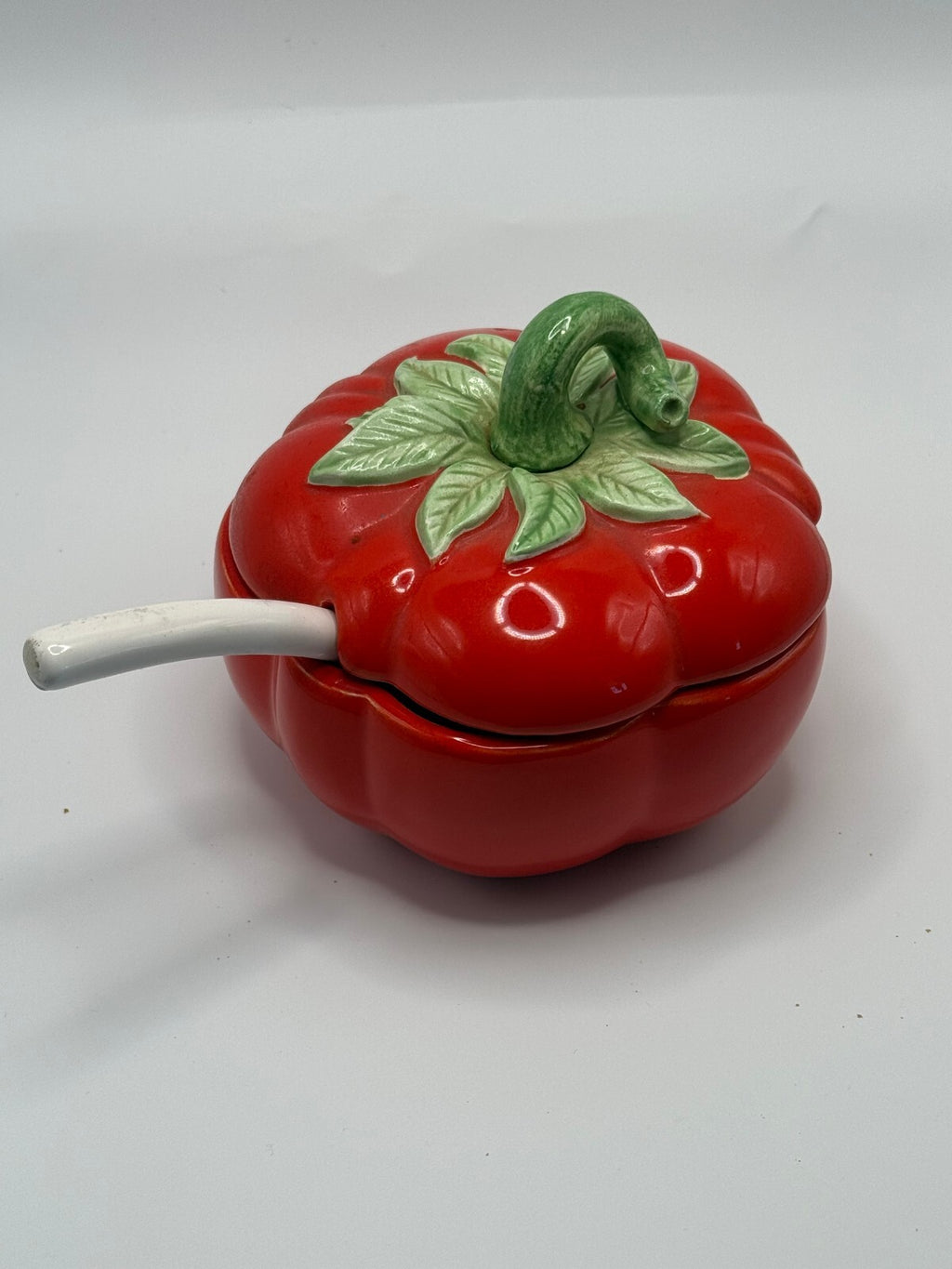 Vintage Fitz and Floyd Tomato Condiment Pot with Underplate and Spoon