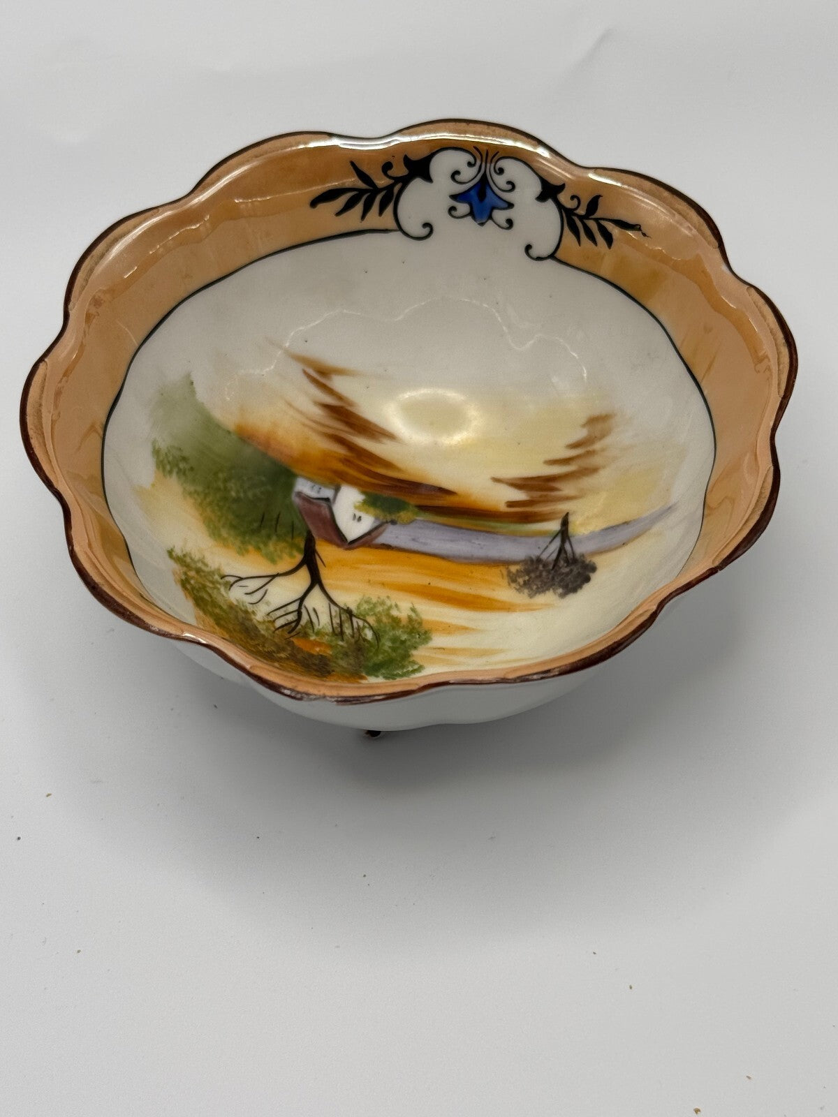 Vintage 1920s Noritake Hand Painted Scenic Footed Bowl - Made in Japan