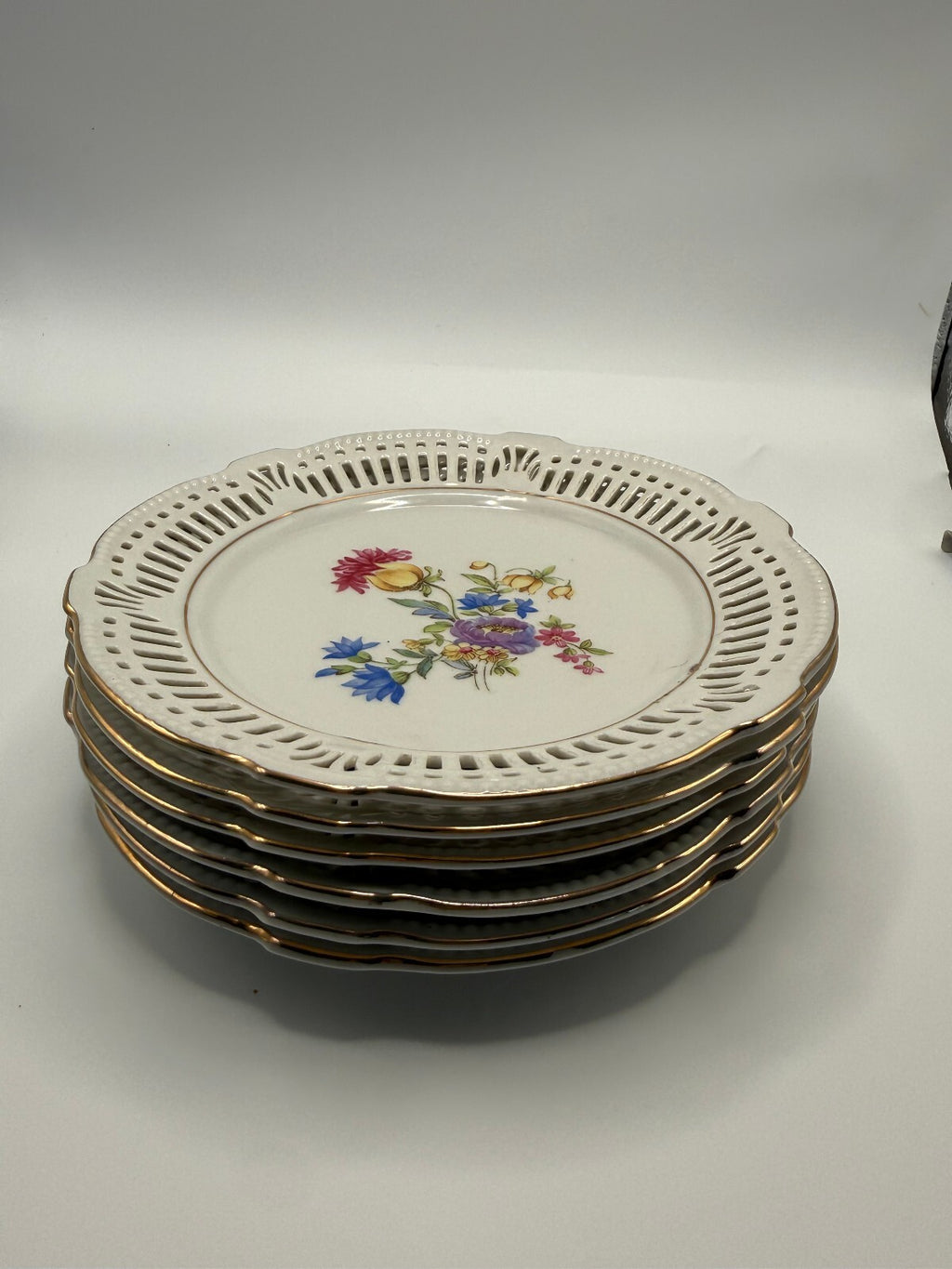 Vintage WWII US Zone Schwarzenhammer Bavaria Pierced Floral 7" Plates - Set of 6
