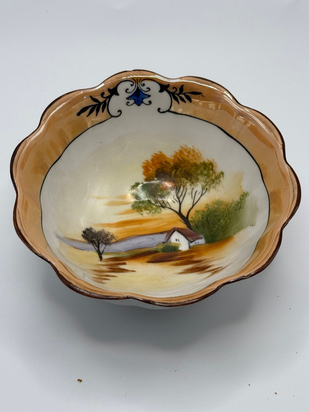 Vintage 1920s Noritake Hand Painted Scenic Footed Bowl - Made in Japan