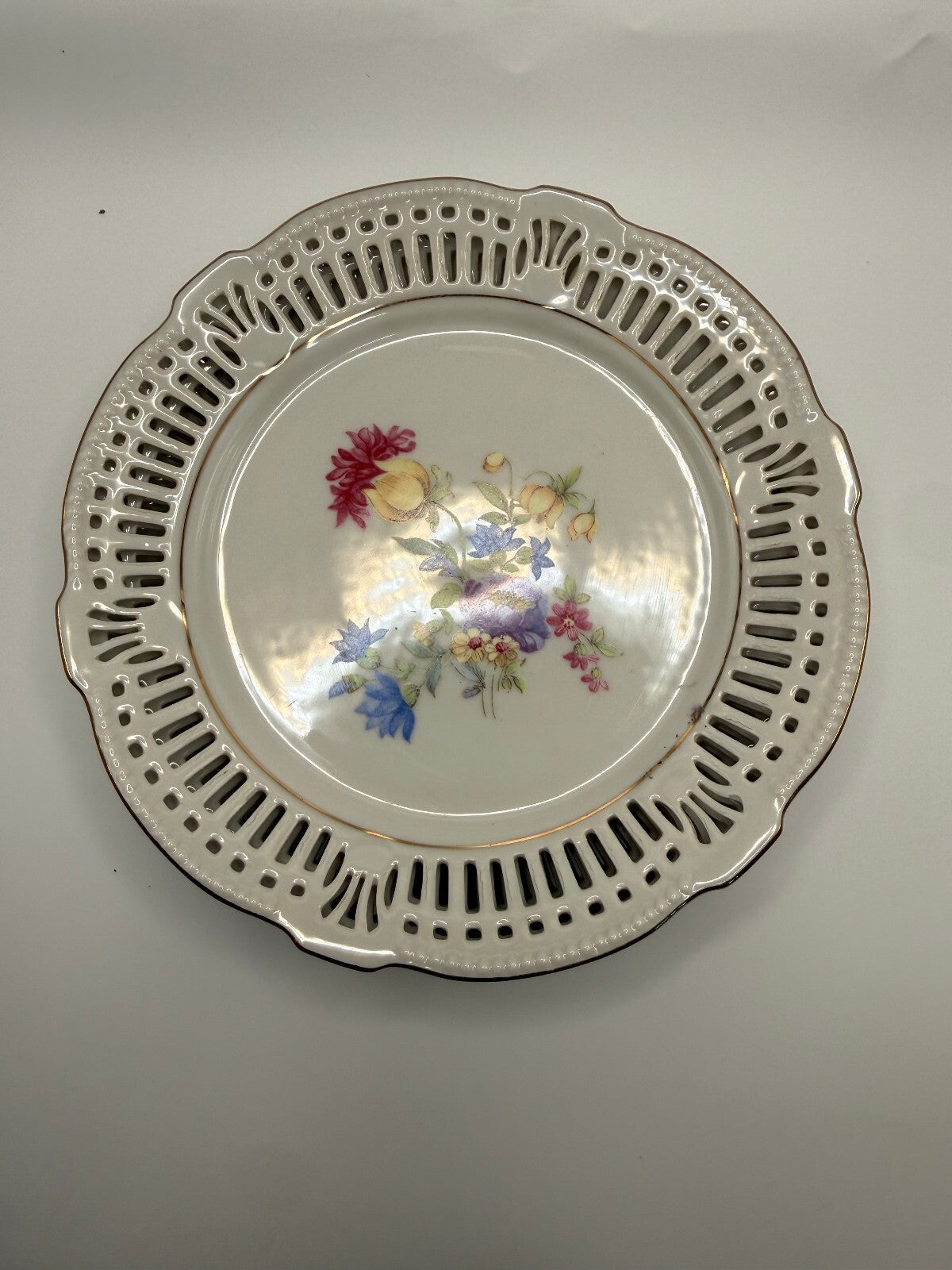 Vintage WWII US Zone Schwarzenhammer Bavaria Pierced Floral 7" Plates - Set of 6