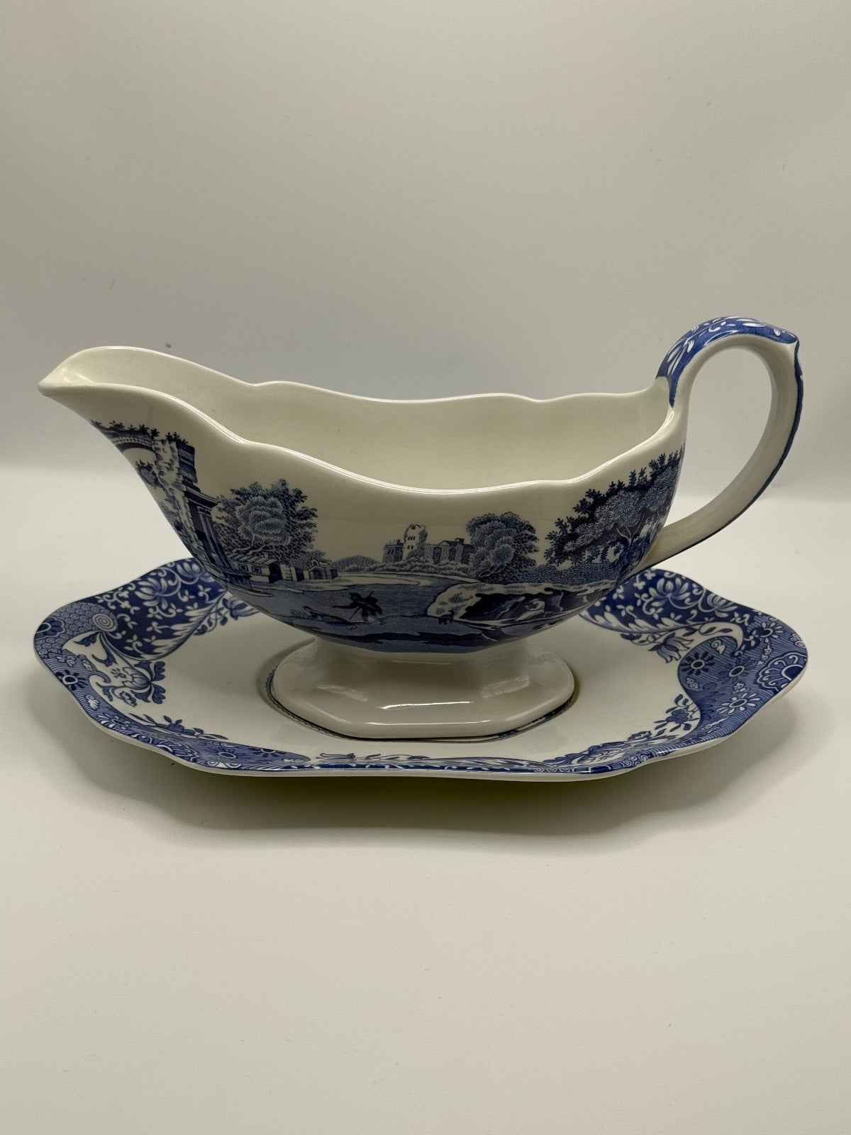 Spode Blue Italian Creamer and Oval Dish Set