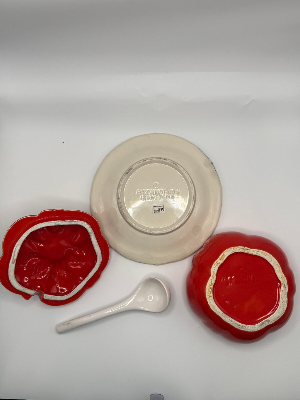 Vintage Fitz and Floyd Tomato Condiment Pot with Underplate and Spoon