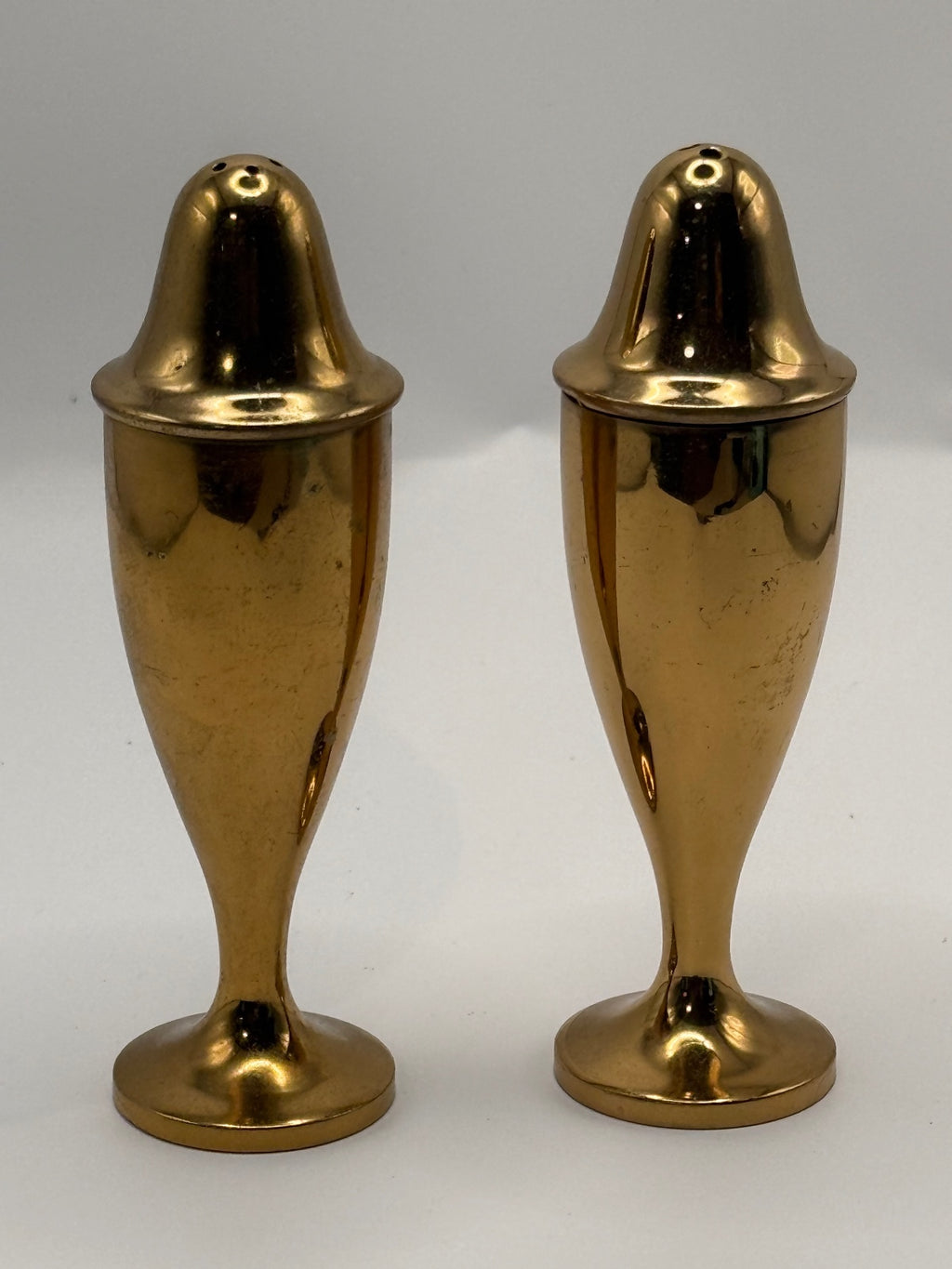 Vintage Dirilyte Solid Gold-Tone Salt and Pepper Shakers - Mid Century Modern