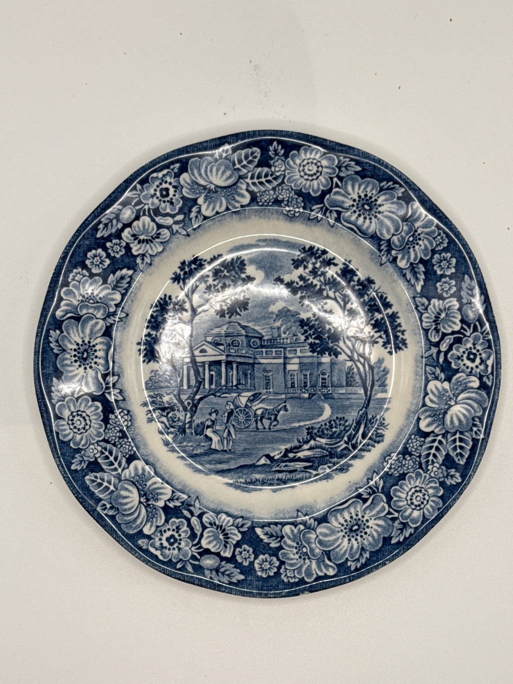 Vintage Liberty Blue Staffordshire Monticello Rimmed Plate 6” - Made in England