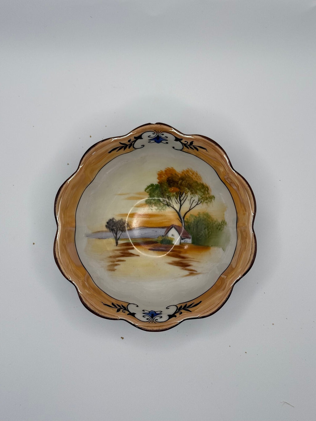 Vintage 1920s Noritake Hand Painted Scenic Footed Bowl - Made in Japan