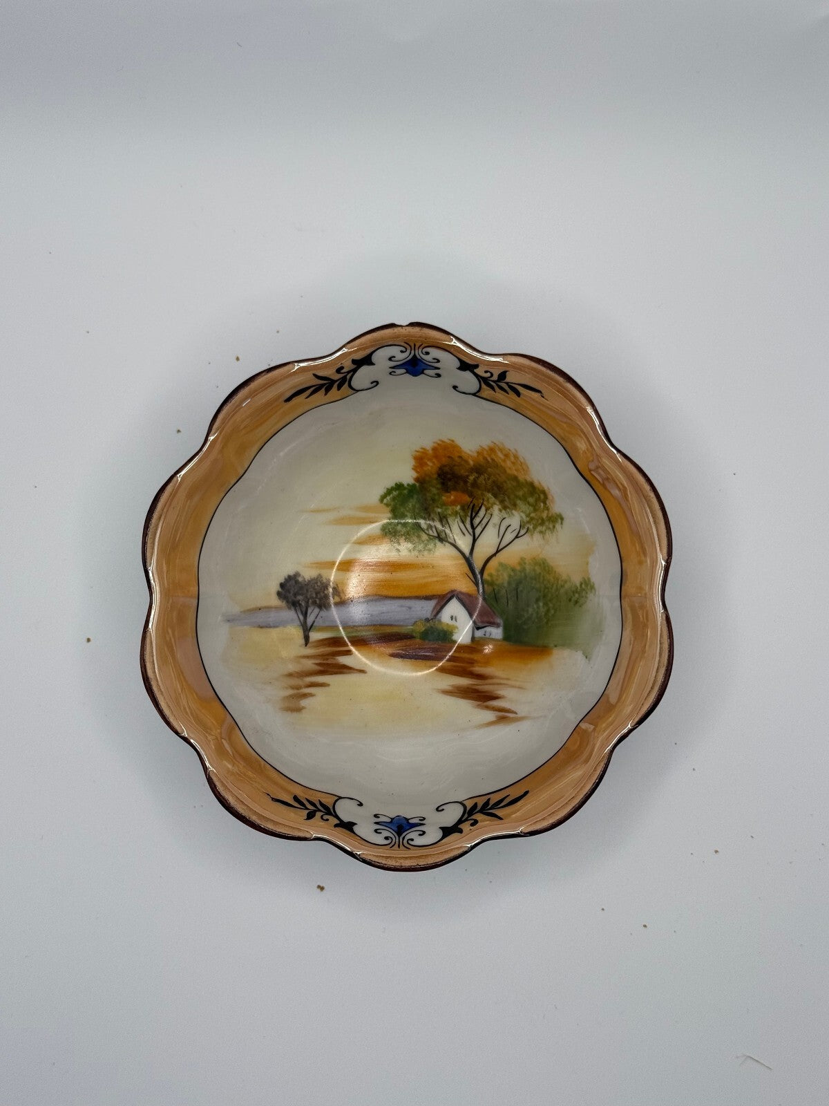 Vintage 1920s Noritake Hand Painted Scenic Footed Bowl - Made in Japan