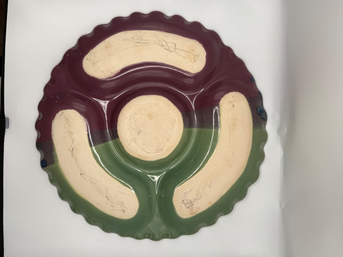 Vintage Ceramic Divided Serving Platter with Multicolor Glaze