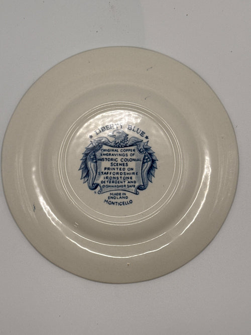 Vintage Liberty Blue Staffordshire Monticello Rimmed Plate 6” - Made in England