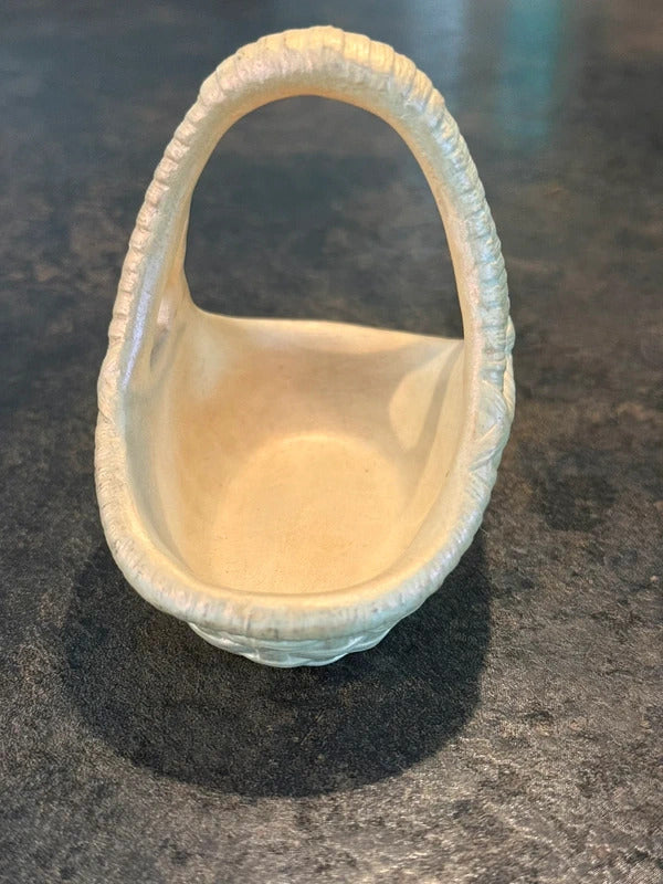 Vintage Miniature Pearlized Ceramic Basket Trinket Dish