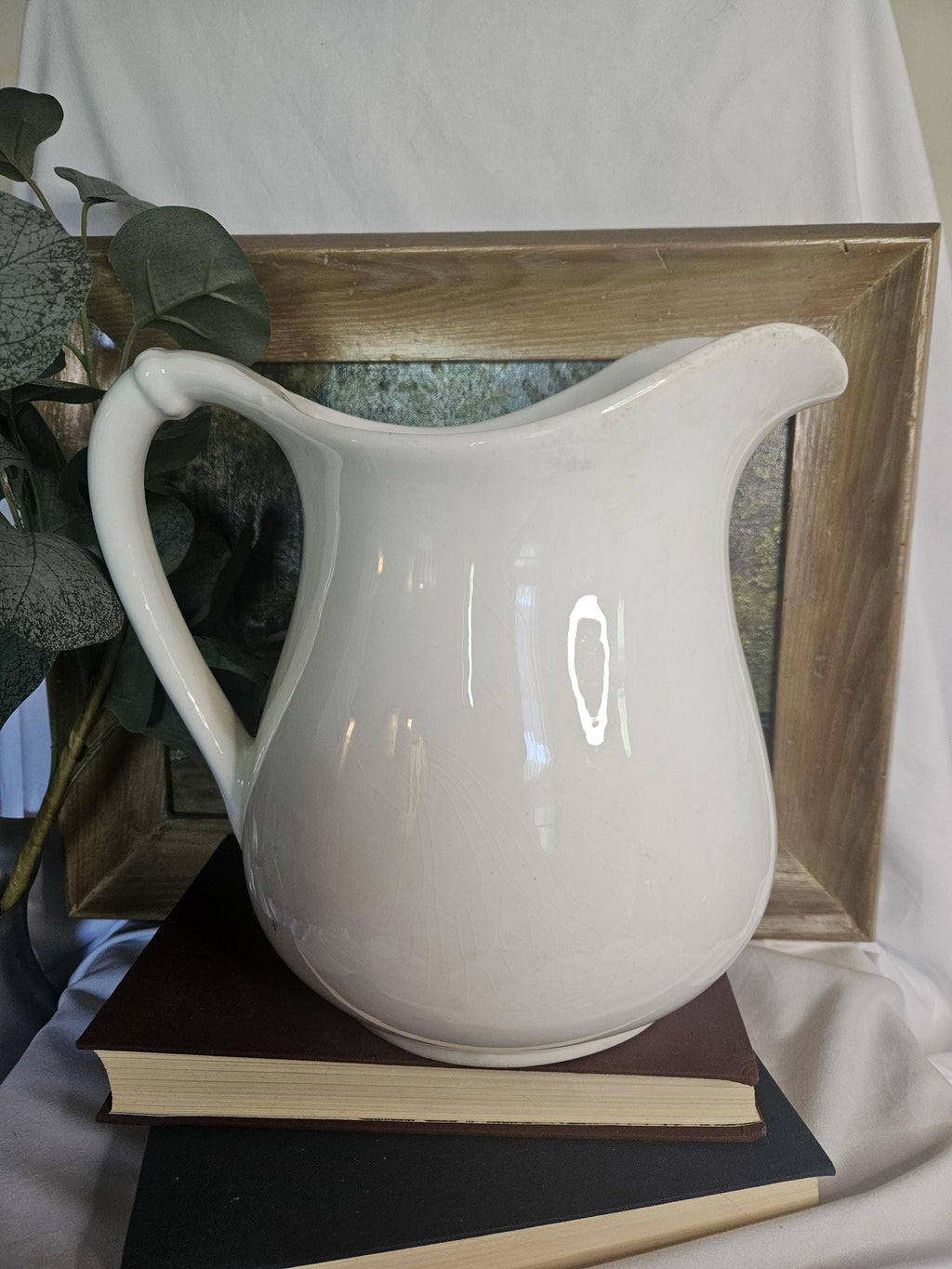 Ironstone Pitcher - Canonsburg China - 8.5" Tall - Staining & Crazing
