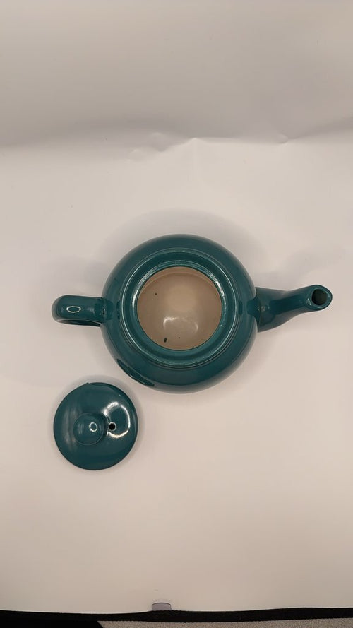 Vintage Ceramic Teapot in Teal Blue with Lid
